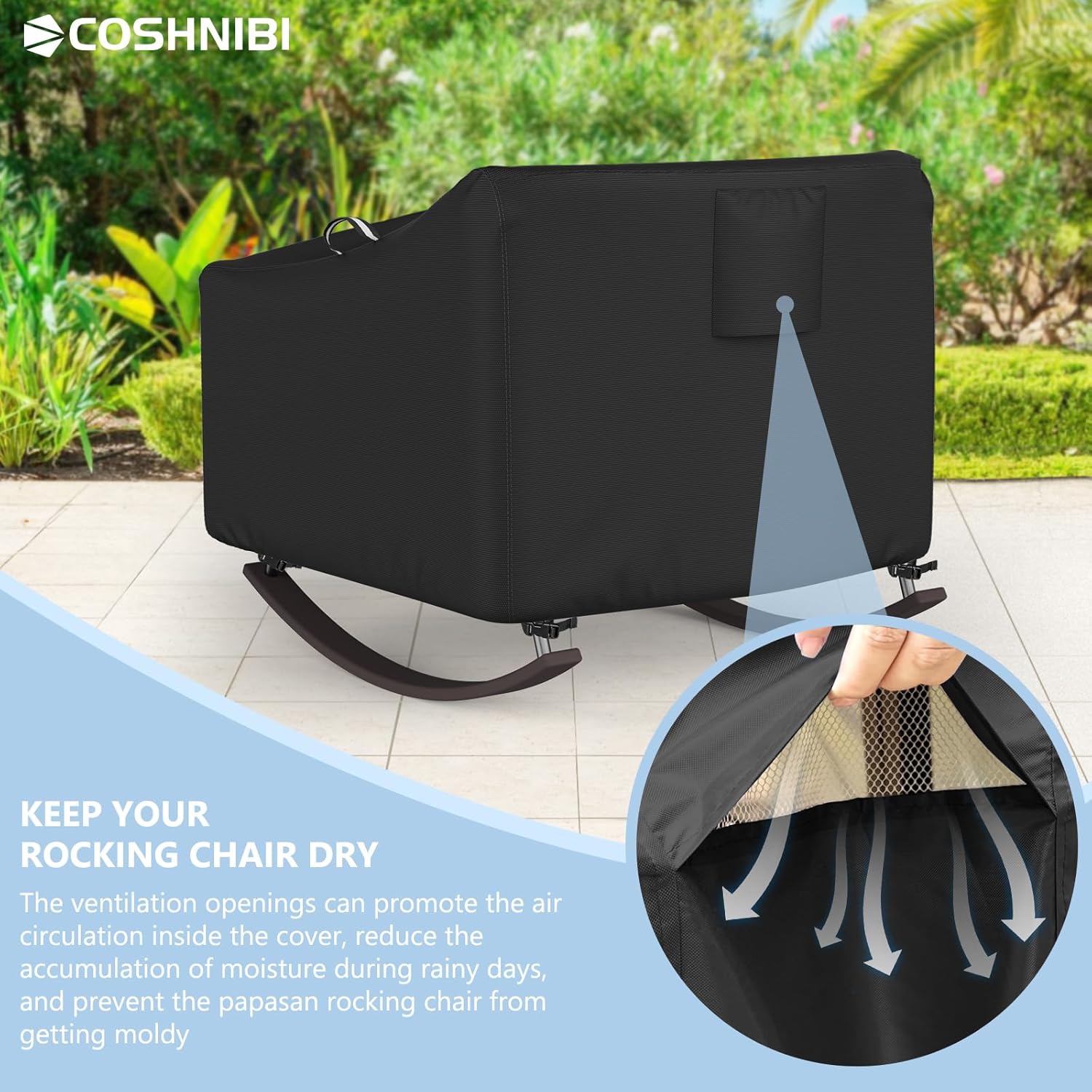 COSHNIBI Outdoor Papasan Rocking Chair Cover,Heavy Duty Waterproof Rocker Cover ,Fits for Rocking Chairs & Rattan Wicker Chairs-39"W x 45"D x 36"H
