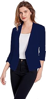 Women's Soft Stretchy Lightweight Cardigan Blazer One Button 3/4 Ruched Sleeve Business Casual Blazer Jackets