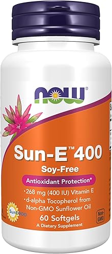 Suplementos AHORA Sun-E 400 UI con d-alfa tocoferol de aceite de girasol sin OMG 60 cápsulas blandas