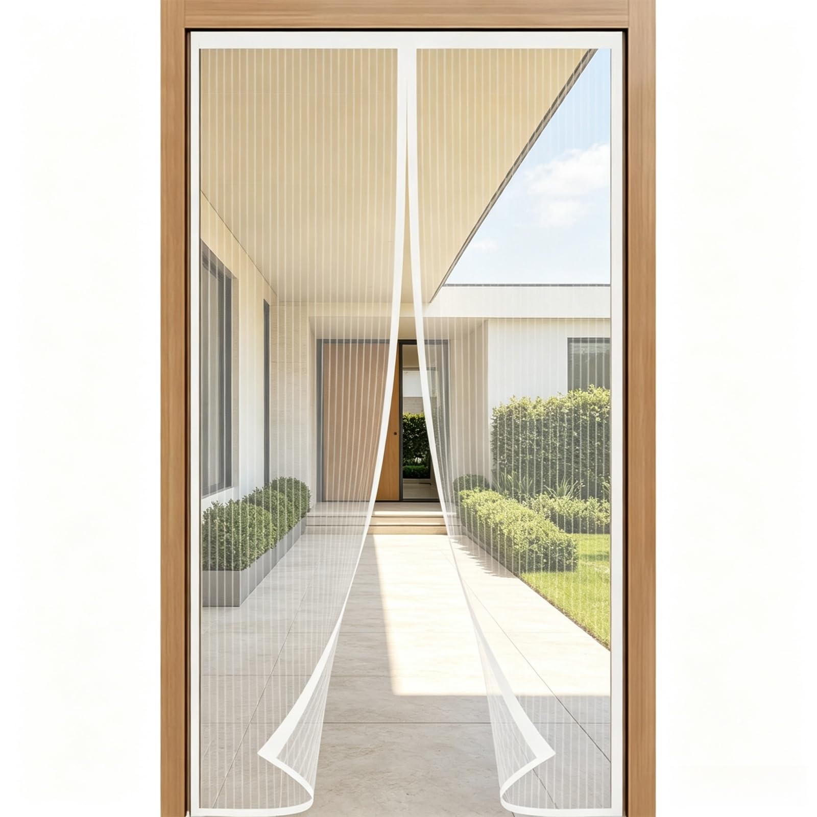 Lihuane White Fly Screens Doors Nets 2.5 X 2.5 M Keep Bugs Out Lets Fresh Air In Door Fly Screen No Drill Installation For Terrace, Cellar Sliding Doors,