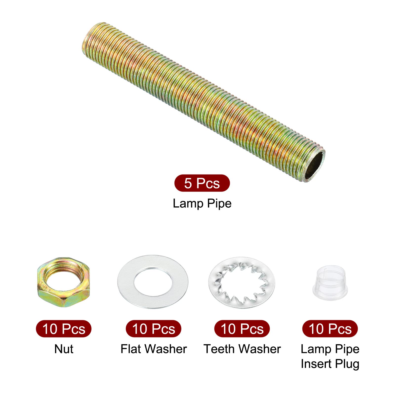 PATIKIL 1/8IP Thread 2.56" Lamp Pipe Kit with Lock Nuts Washers - Image 3