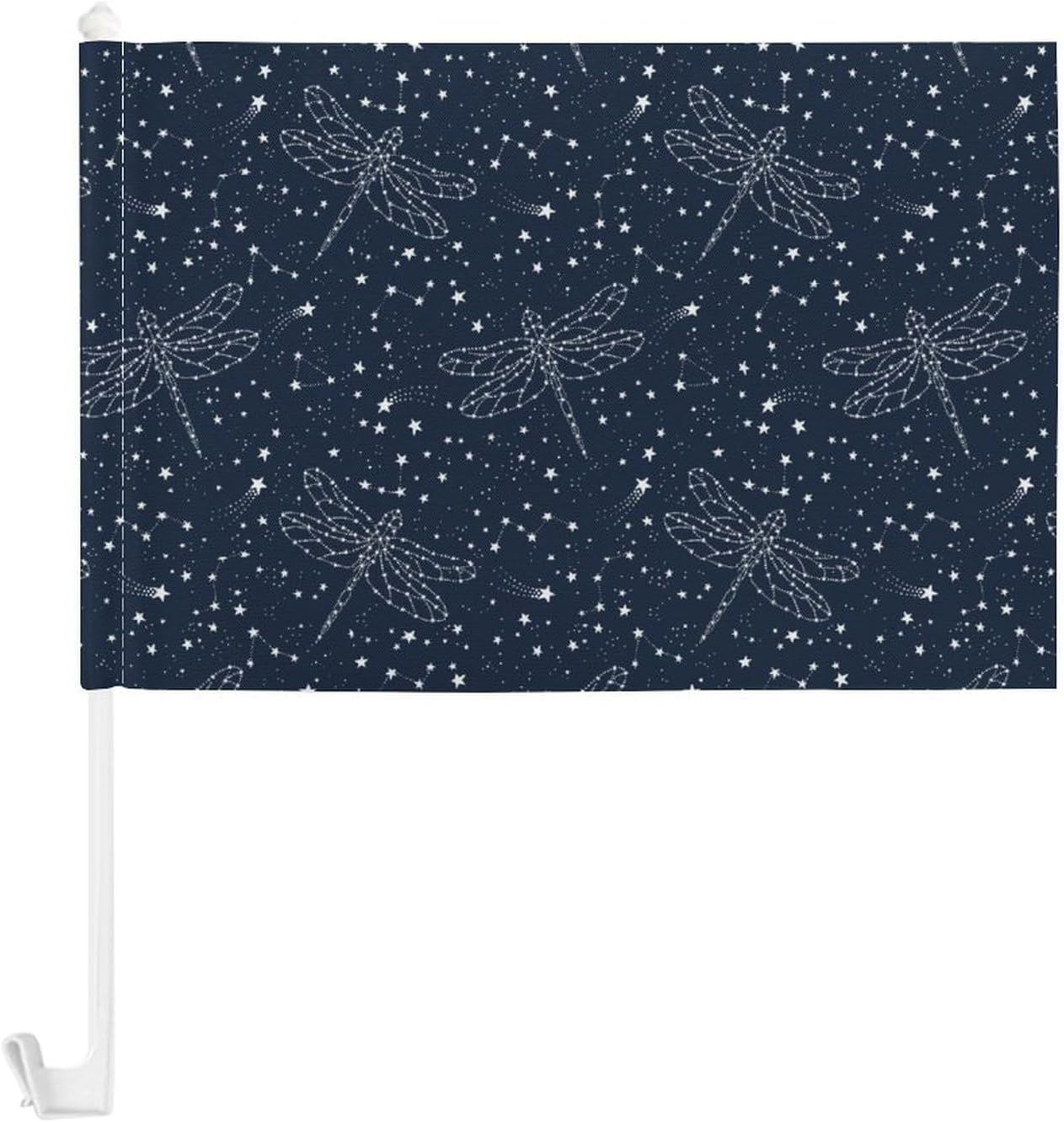 Dragonfly Constellations And Stars Car Flag Polyester Clip Flags Mini Handheld Banners for Auto Outside Travel Decor