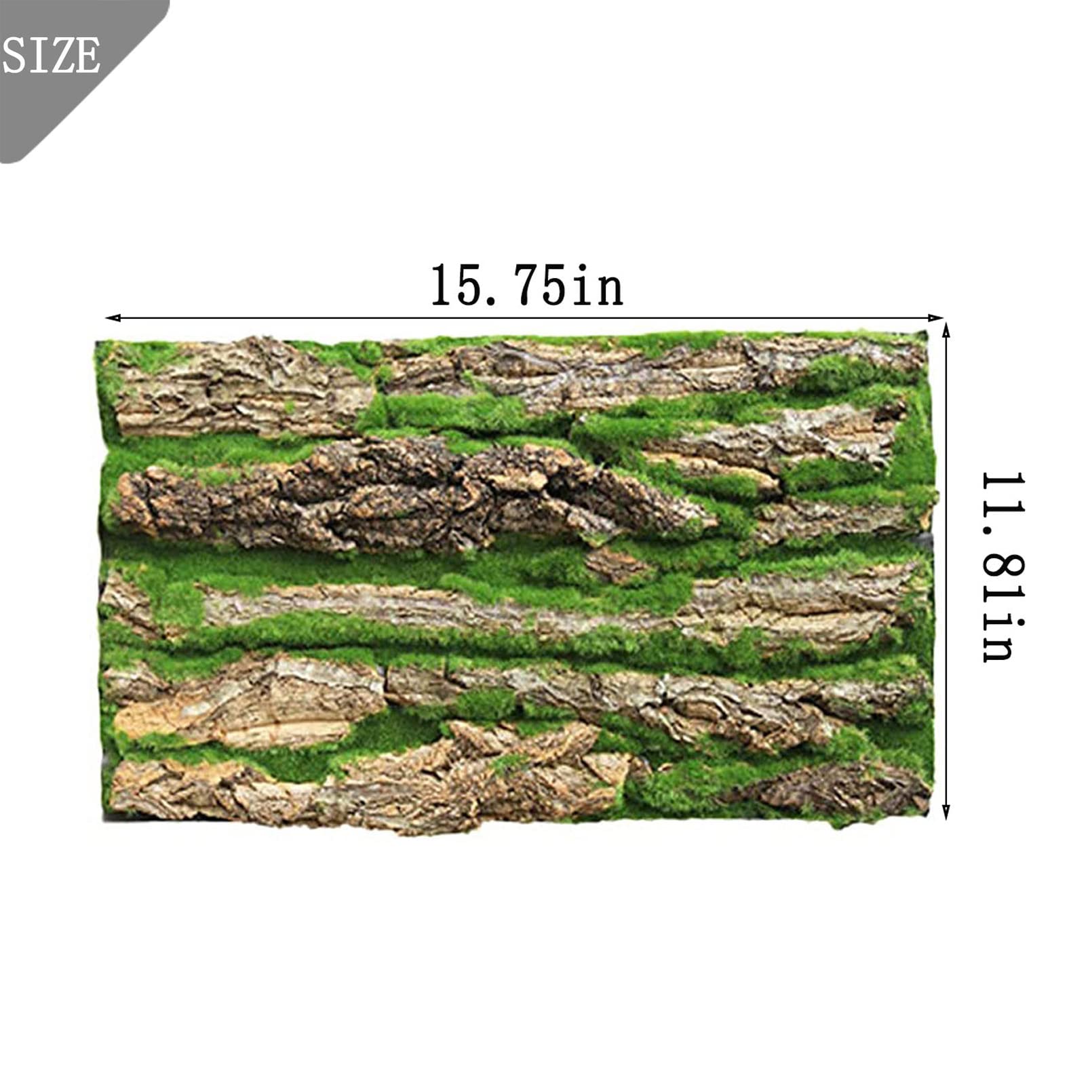 PINVNBY Reptilien-Kork-Terrarium-Hintergrund, Bartdrache, Aquarium, natürliche Rinde, Wand-Habitat-Dekor mit künstlichem Moos, 40 x 29 cm, Reptilienteppich für Gecko, Eidechse, Schildkröte, Frosch,