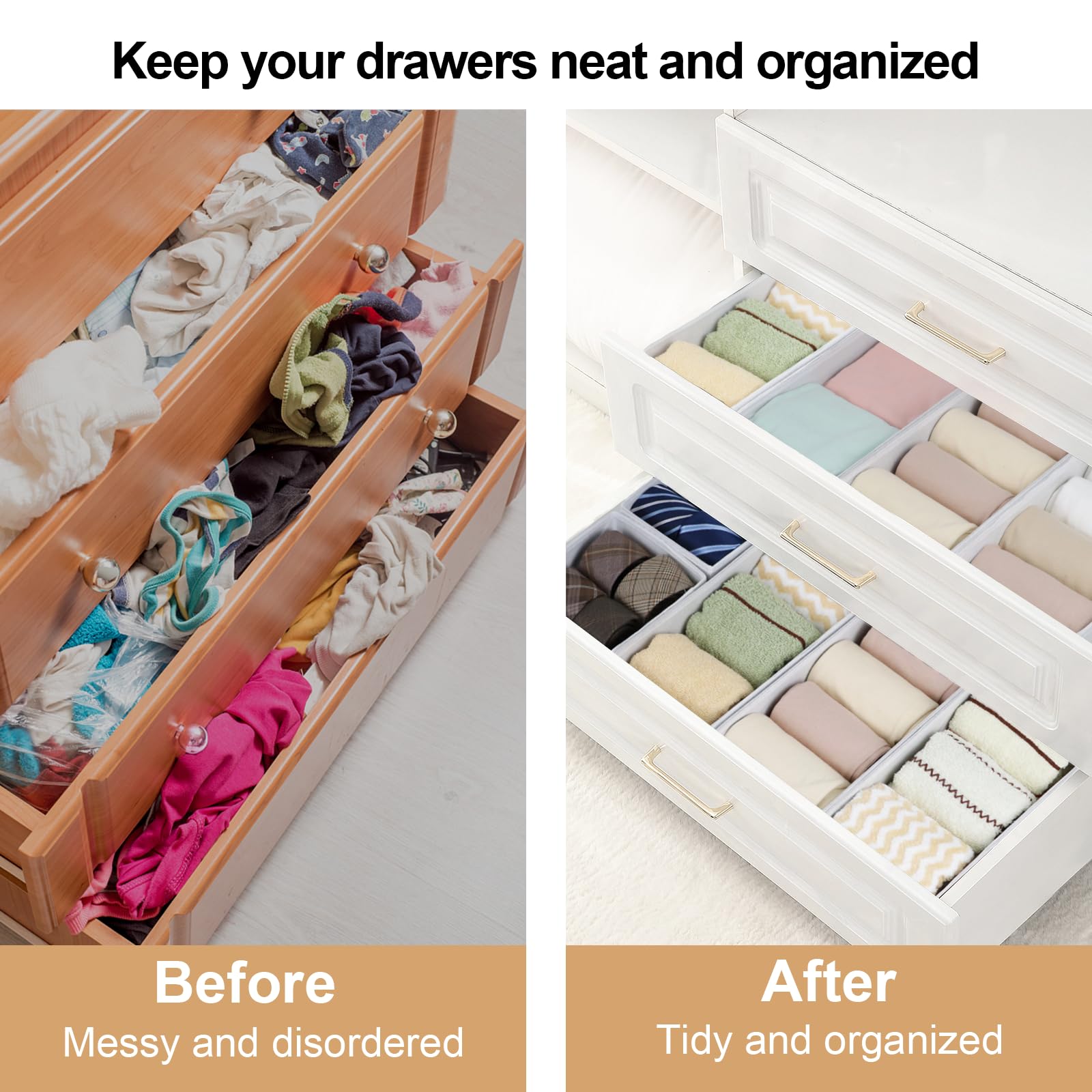 Fordonral Set mit 12 Schubladen-Organizer, Stoff-Schrank-Organizer und Aufbewahrungskörben, faltbarer Schubladenteiler für Kleidung, Socken, Krawatten, Unterwäsche, Schubladen-Organizer, Set von