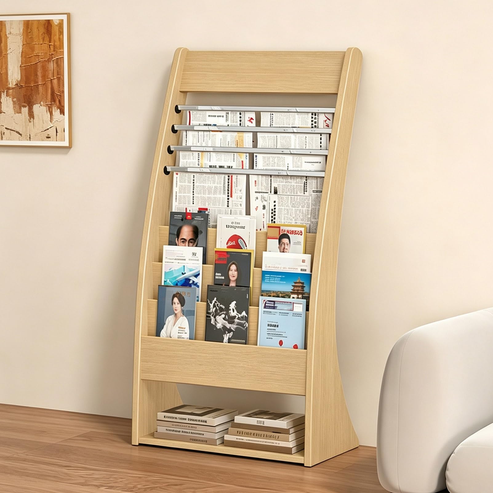 TRAGLO Wooden Magazine Racks Floor Newspaper Display Stand Brochure Holder
