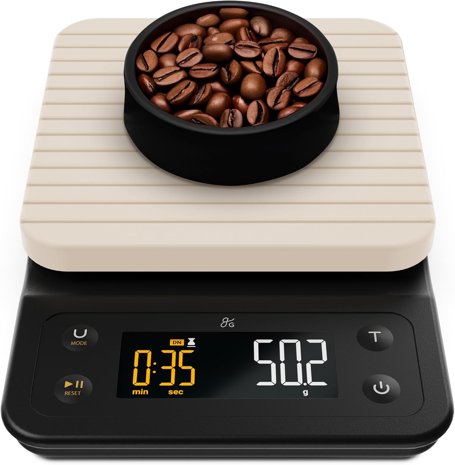 Greater Goods Coffee Scale with Timer – 0.1g Precision Digital Coffee & Espresso Scale for Pour-Over, Coffee Bean Weighing, Barista Brewing, Waterproof Cover, 3kg Capacity (Birch White)