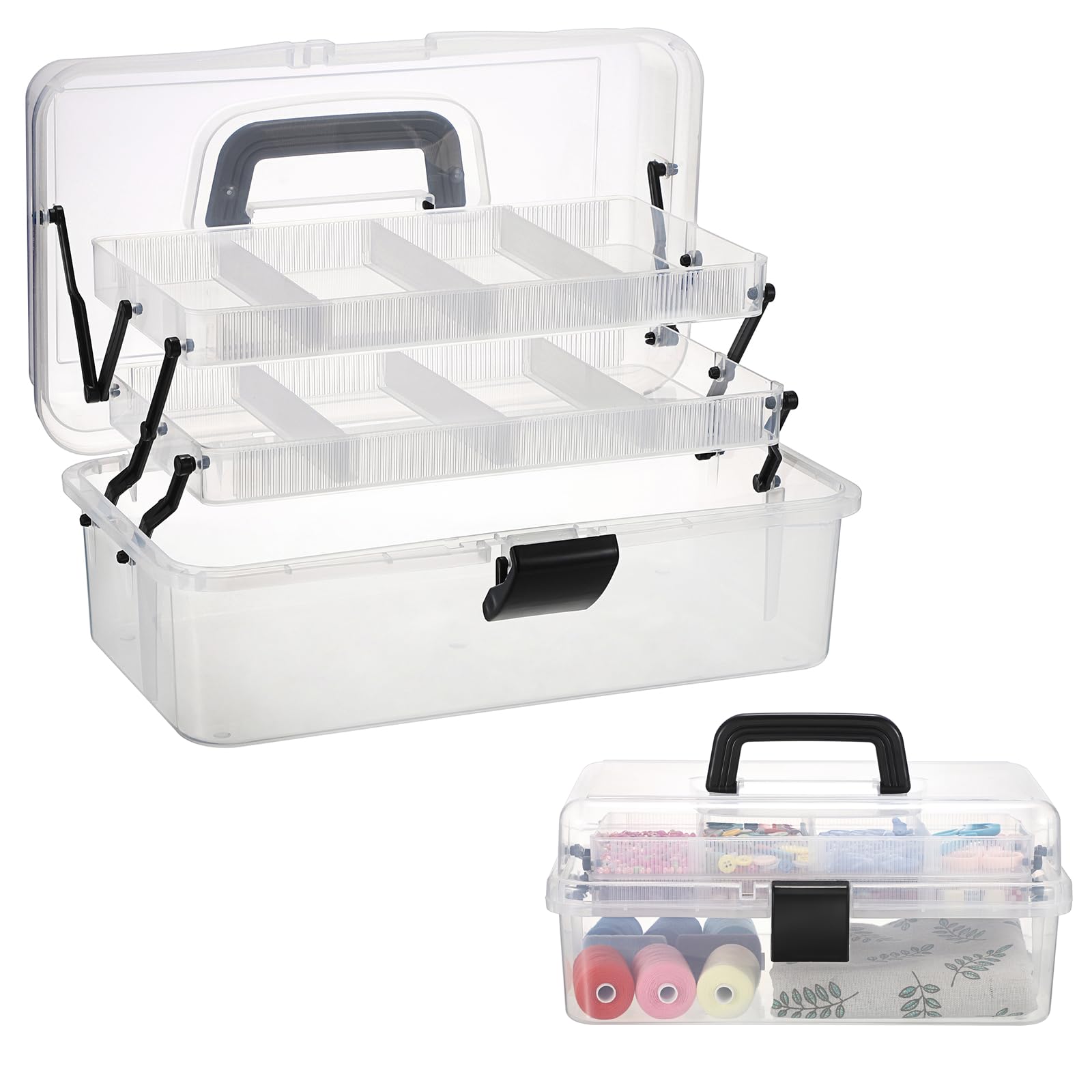 BTSKY Organizadores y caja de almacenamiento de plástico de tres capas de 33 cm, color beige, transparente y negro
