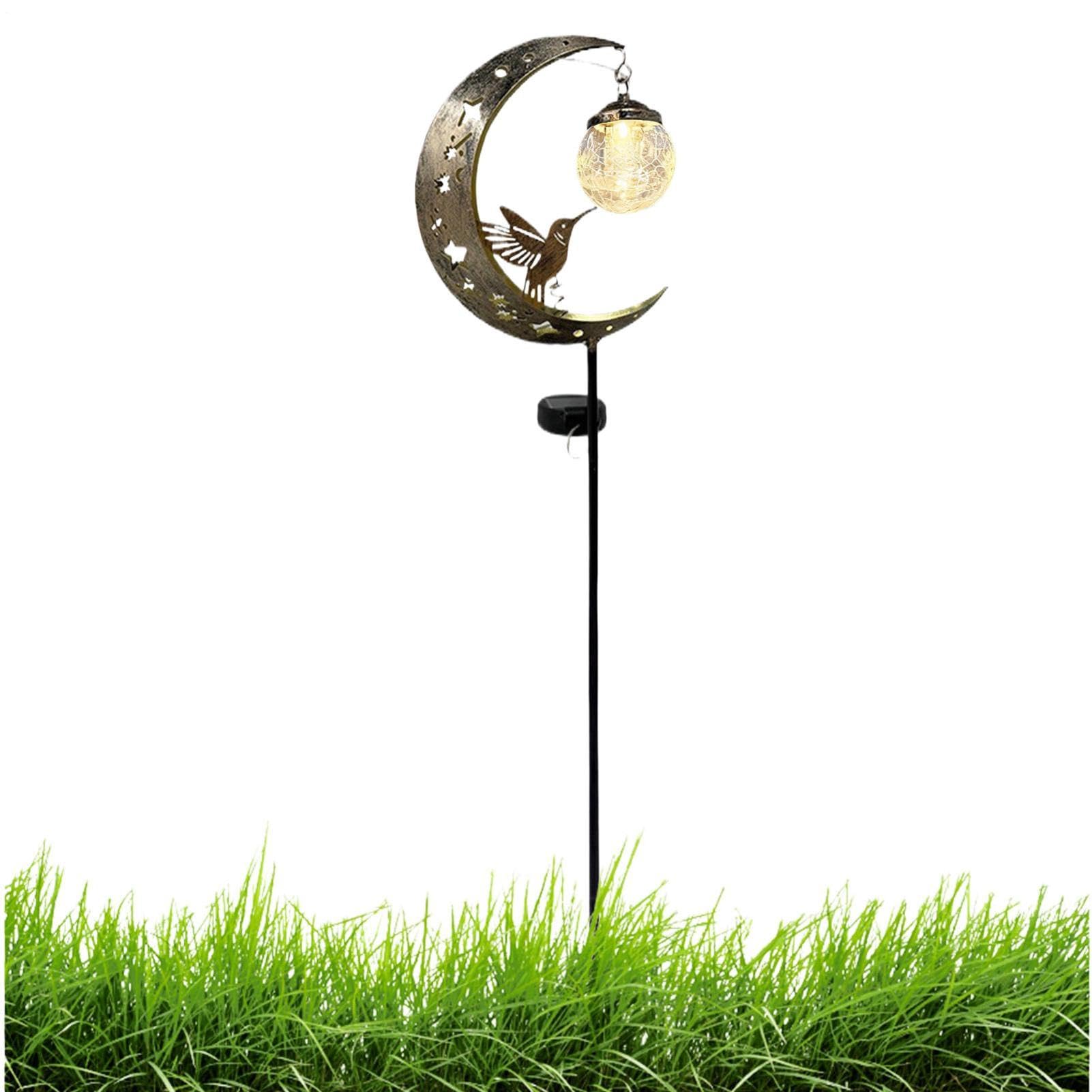 Solar Outdoor Hummingbird Light with Cracked Glass Globe for Garden & Patio