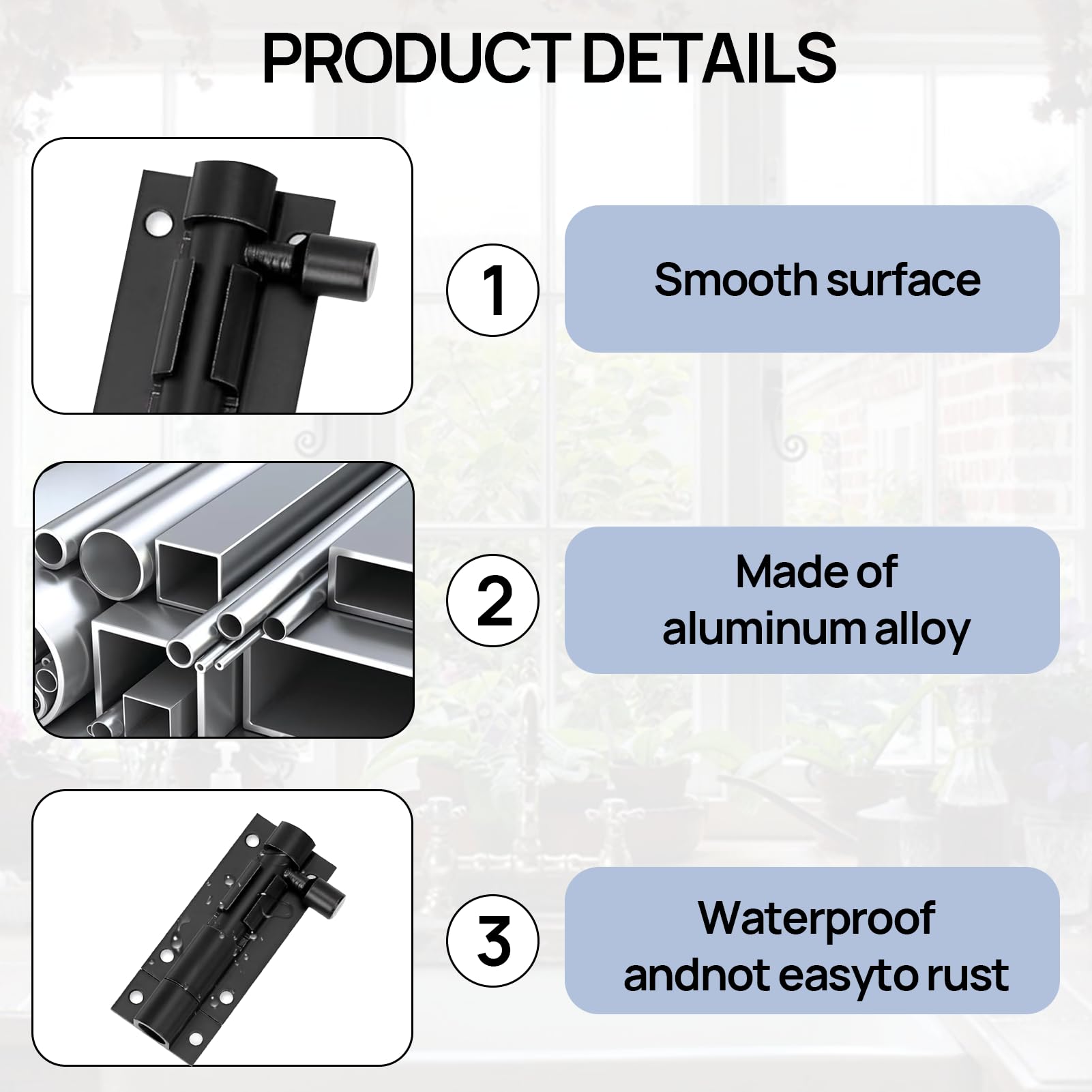 2 Pack Gate Bolts for Wooden Gates 88mm (3.5") Door Bolts for Internal Doors Small Bolt for Doors Black Slide Bolt with Screws - Image 3