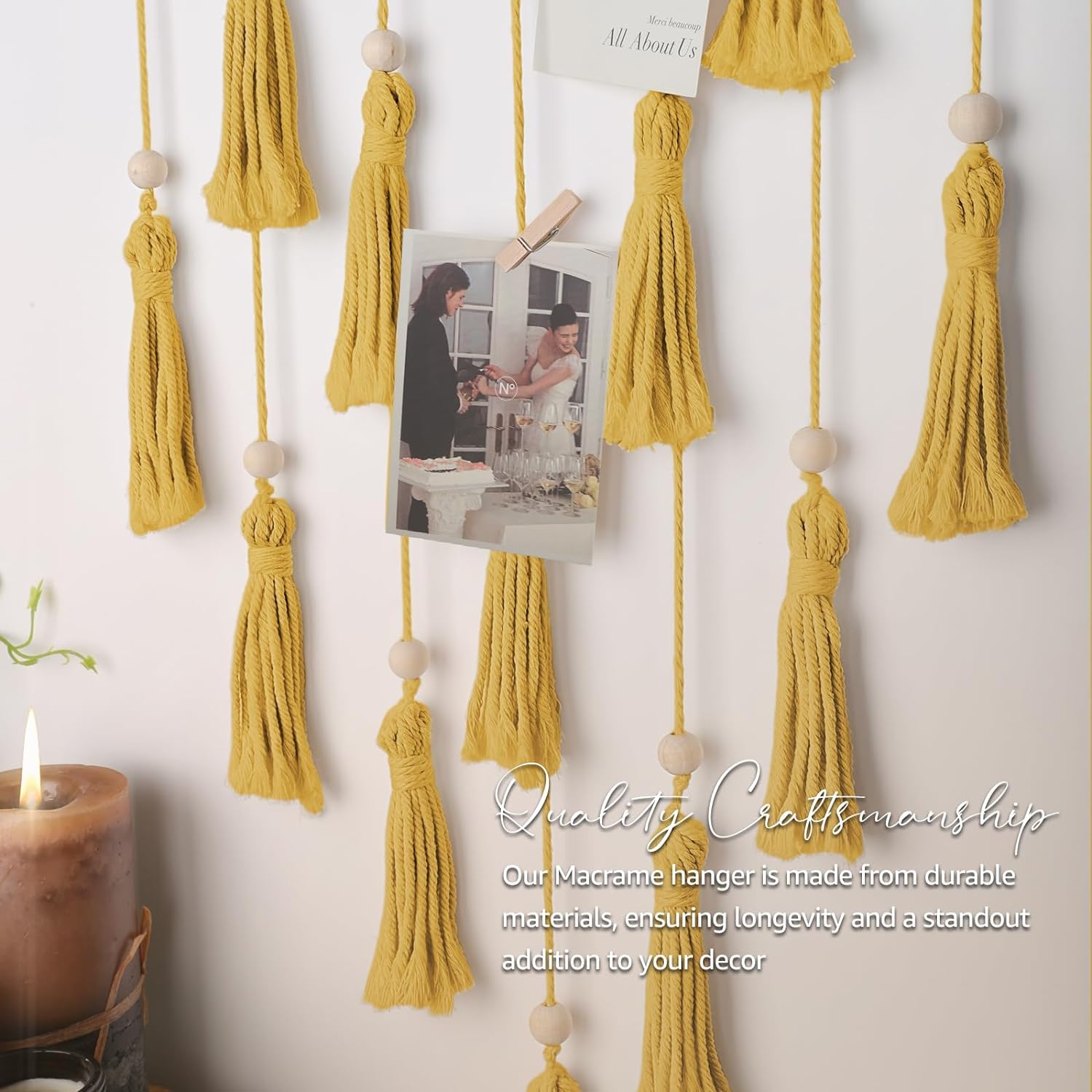 Support Mural Photos Avec 30 Clips Et Guirlande LED - Collage Photo Bohème Chambre Fille