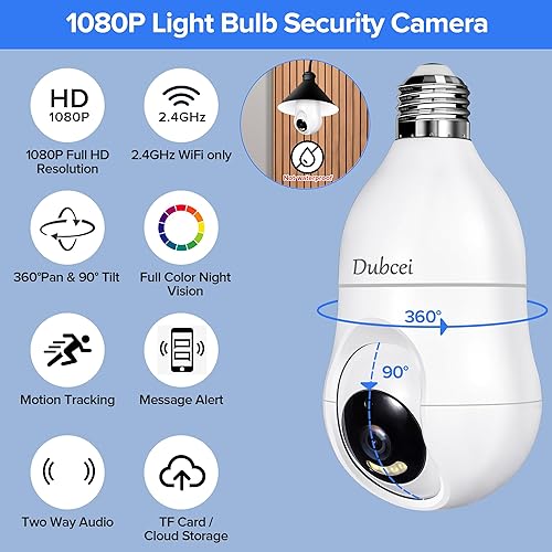 Miniatura 6 de Cámara de seguridad de bombilla, 1080P 2.4GHz cámara de seguridad para bombilla con visión nocturna PTZ de 360  detección de movimiento, seguimiento