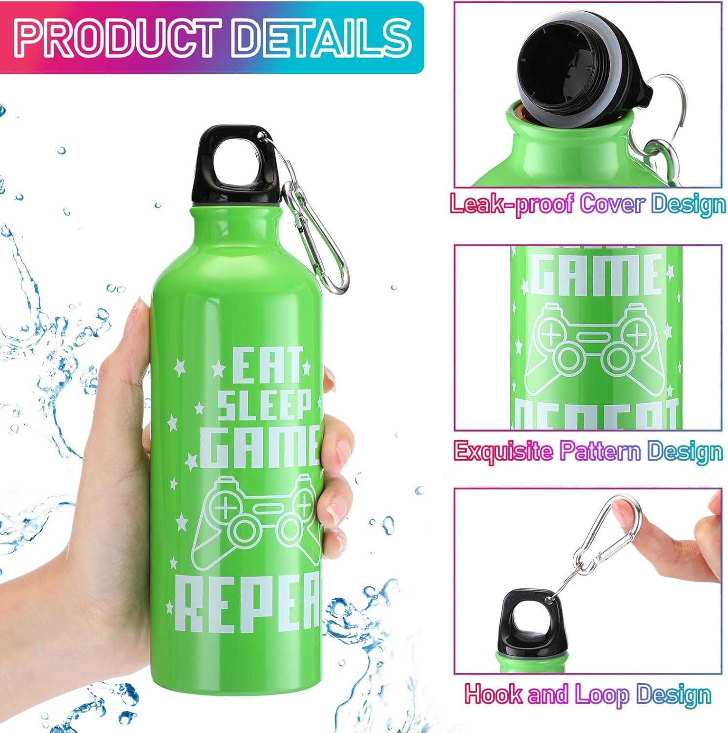 12 Pcs 17oz Gaming Water Bottle Sports Insulated Water Bottles with Hook Clip Funny Quotes Aluminum Gamer Iced Coffee Travel Mug for Birthday Video Game Party Favors (Multicolor)