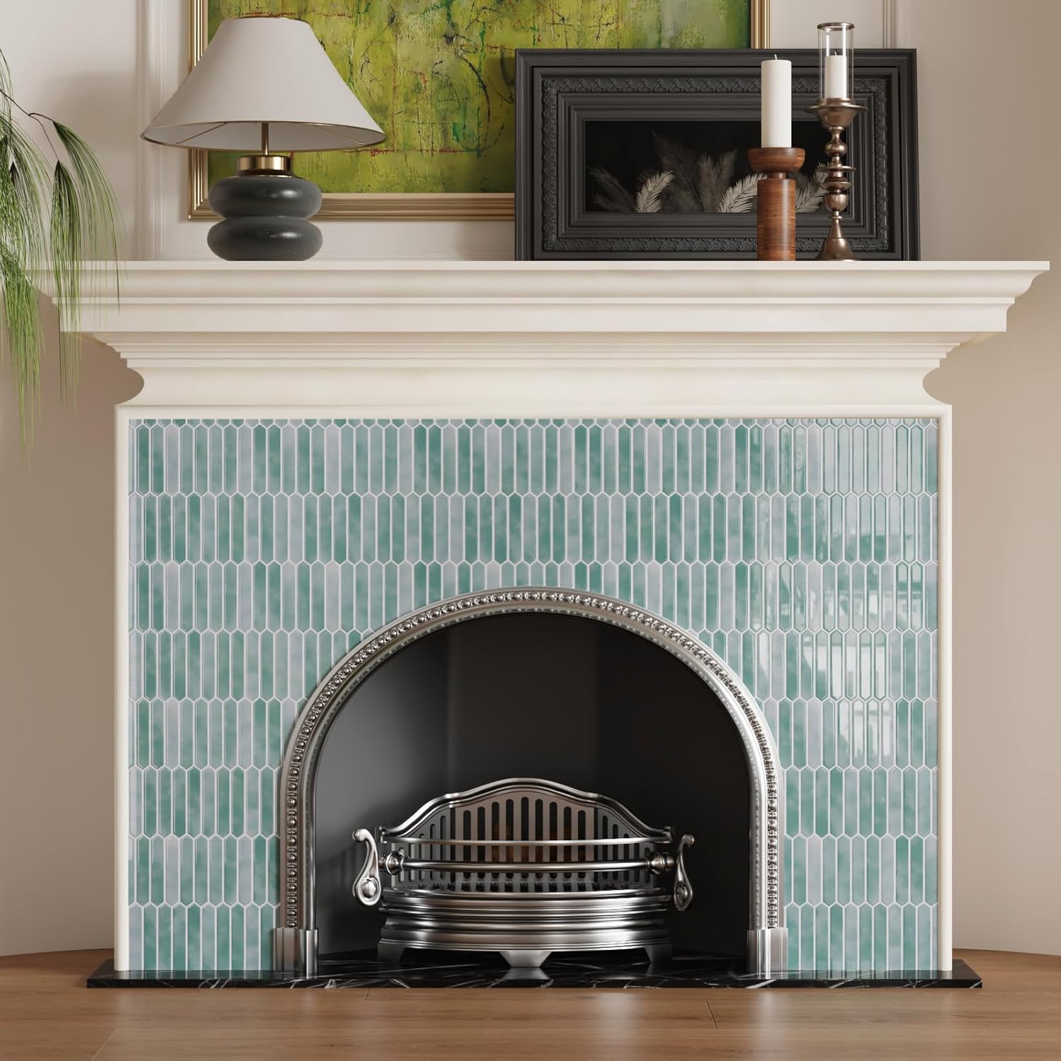 CRE8TIVE 16 Sheets Green Long Hexagon Tile Kitchen Backsplash Tiles Peel and Stick Backsplash for Bathroom Waterproof Self Adhesive Back Splash Stick on Tile for Laundry Room Shower Wall Tiles 12"x12"