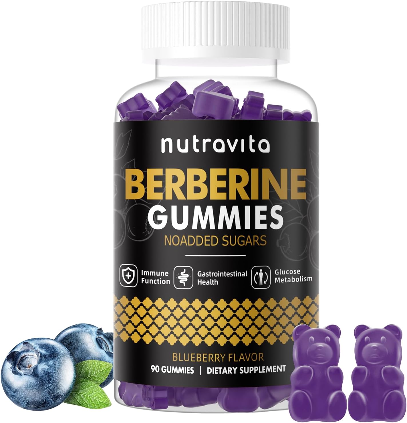 Nutravita Berberine Gummies with Ceylon Cinnamon 1500mg High Potency Berberine HCL Supplement for Immune and Metabolism Support, Sugar Free Organic Berberine Gummies Strawberry Flavor-1PACK