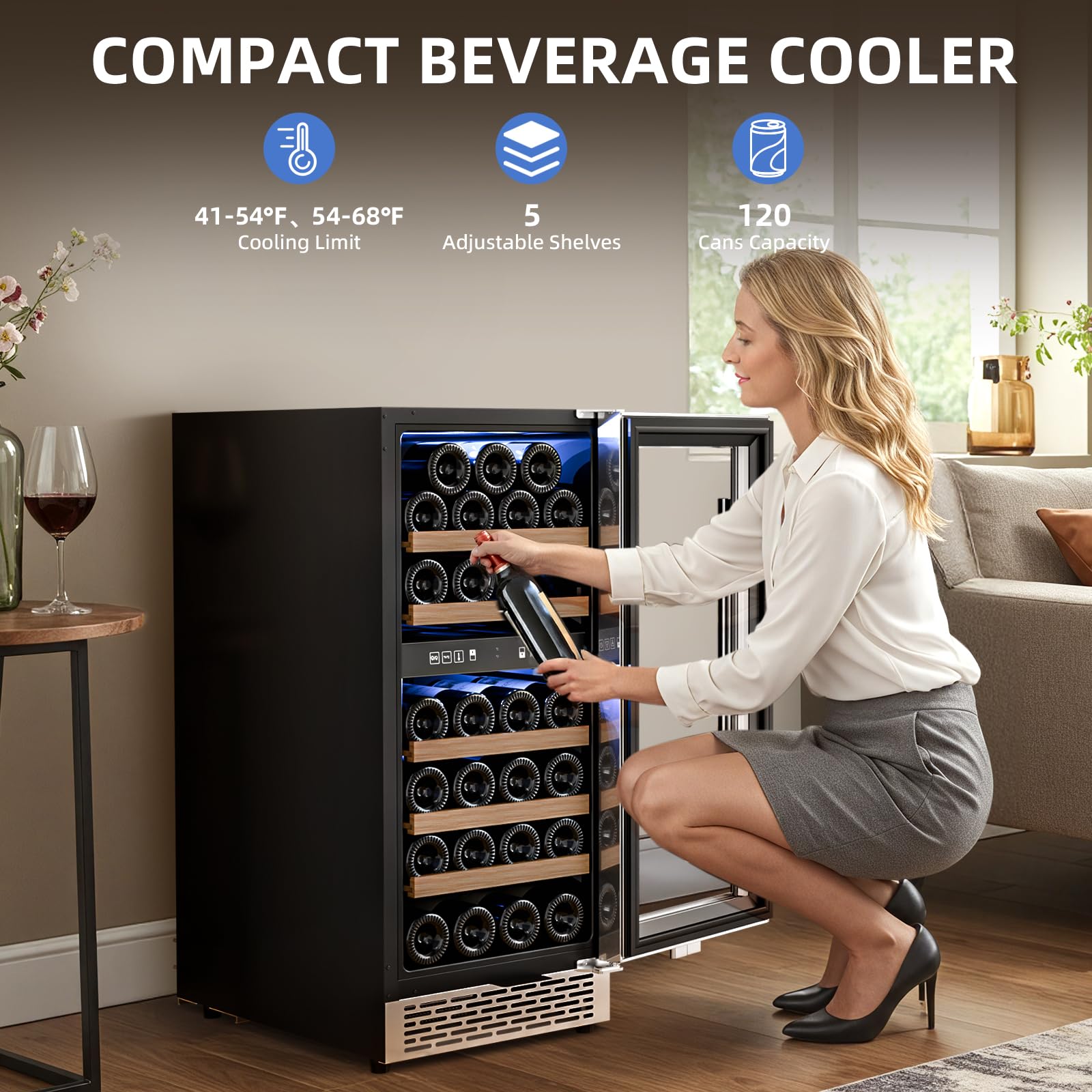 Antarctic Star Wine Fridge 15 Inch Wine Cooler Refrigerator,27 Bottles Dual Zone Freestanding or Bulit-in Wine Cooler Fridge with Stainless Steel Double-Layer Tempered Glass Door,3.1cu.ft on Fridge.com