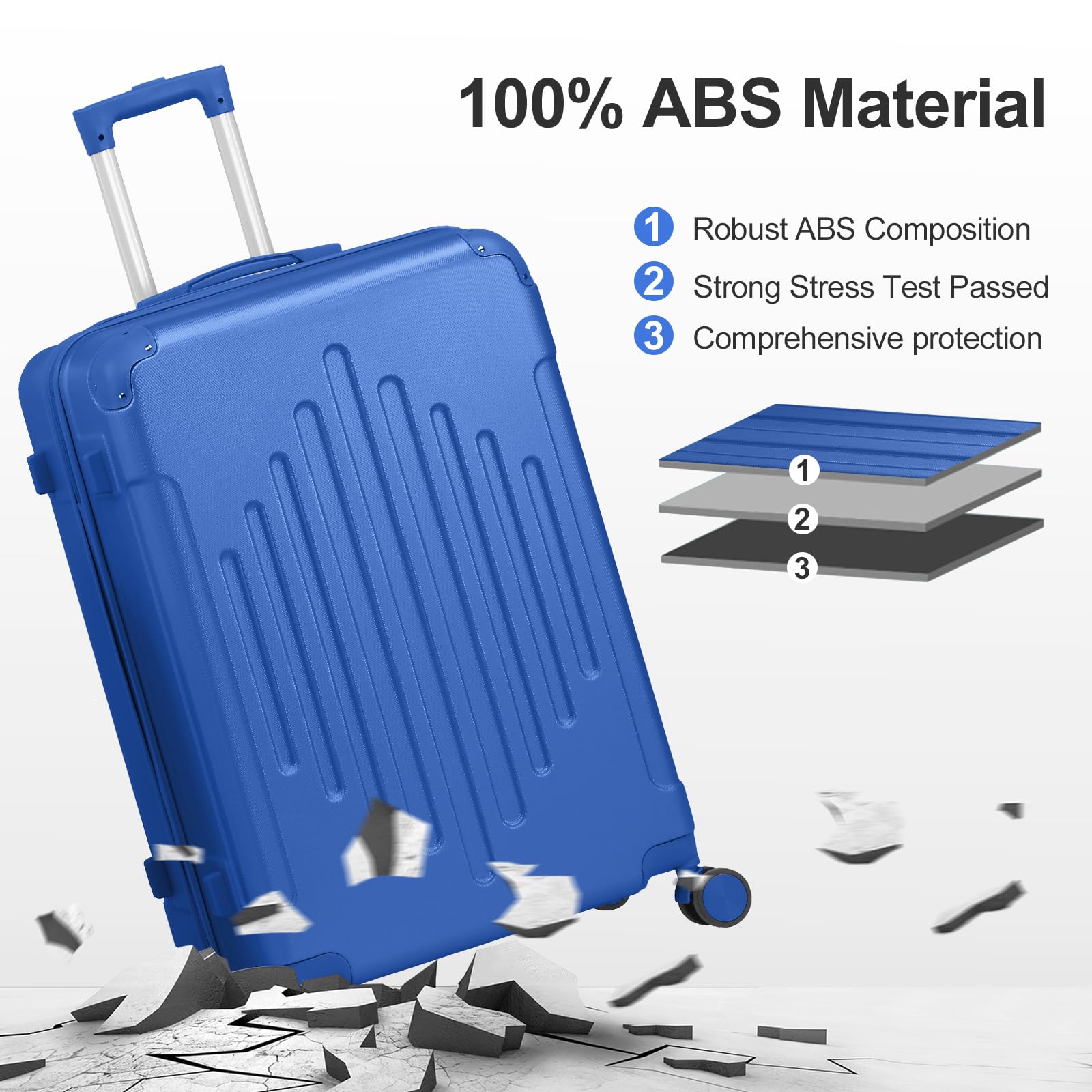 LALAHO Valise Grande Taille Rigide en ABS, 4 roulettes Spinner, Coins Renforcés, Serrure à Combinaison, Poignée Télescopique - Bagage Soute (Azur, XL/75cm)