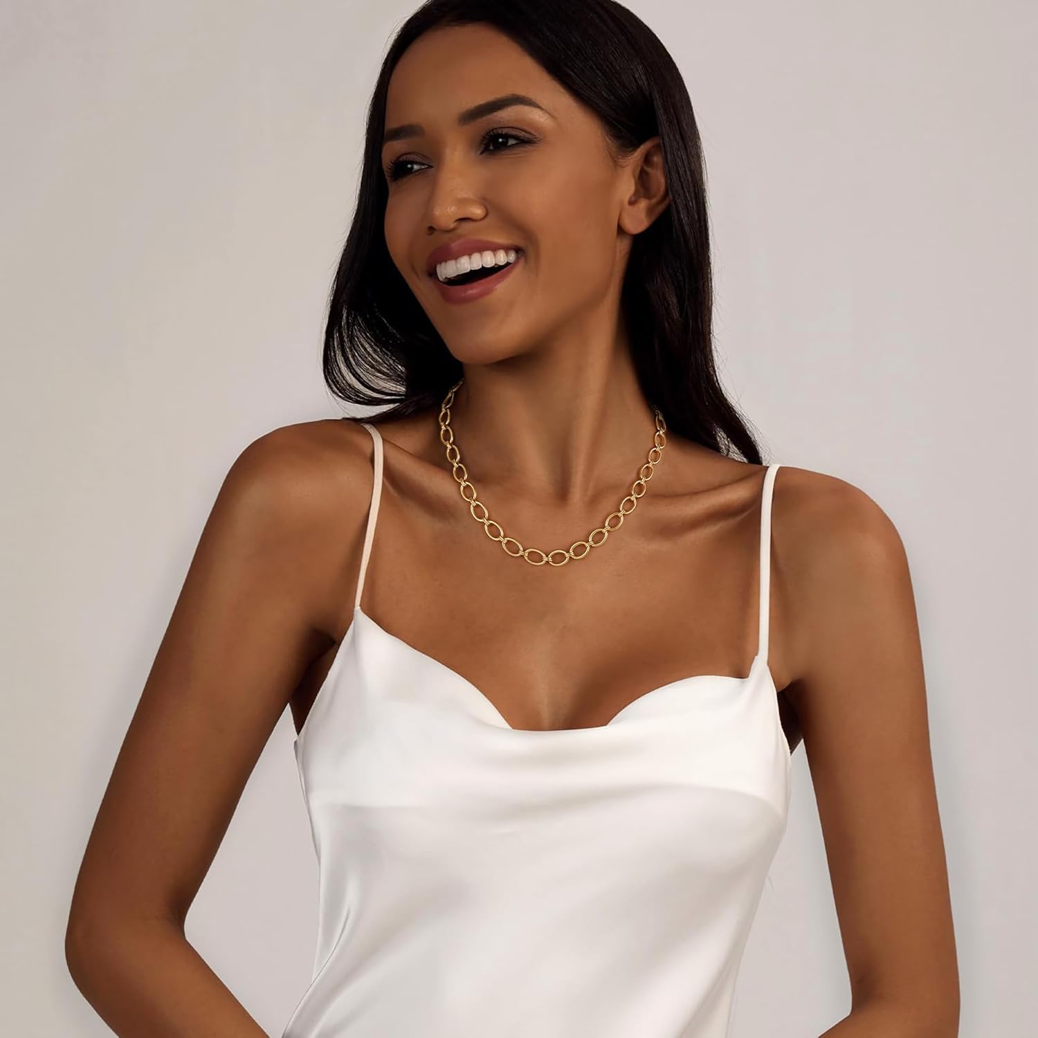 Gold Necklace for Women - Chunky 14K Gold Plated Chain Necklace Cuban Link Paperclip Chain Herringbone Statement Choker Necklace for Women Simple Trendy Jewelry Gifts - Image 4