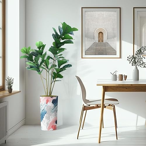 Miniatura 6 de Árbol artificial en maceta moderna, árbol de seda falso Ficus Lyrata para decoración del hogar en interiores y exteriores, altura total 66 pulgadas