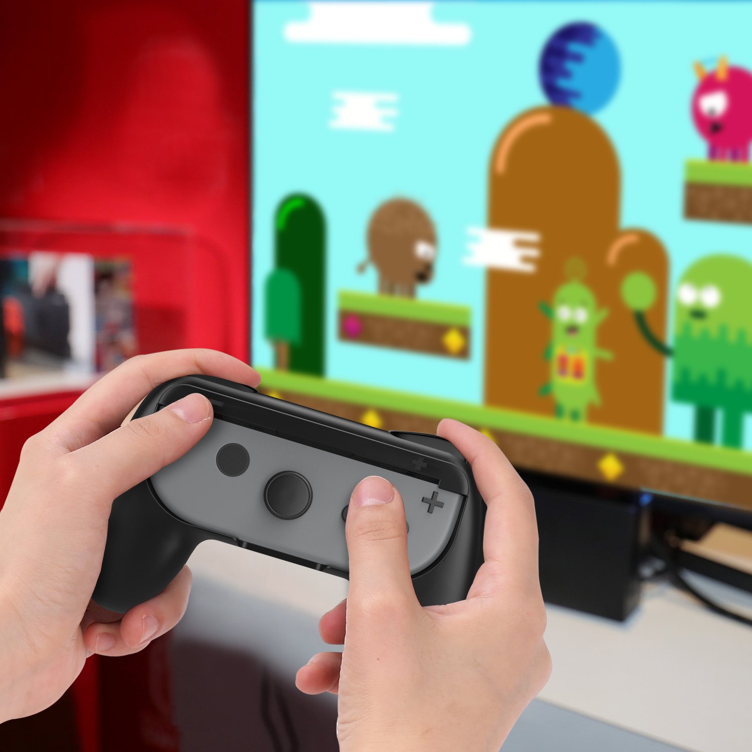 MoKo Grip for Nintendo Switch OLED Joycon & Switch Joy-Con, Black, 2 Pack | Ergonomic Hand Grip Controller reduces hand Fatigue, Easy Installation, Impact-resistant, Full Access to Ports and Buttons