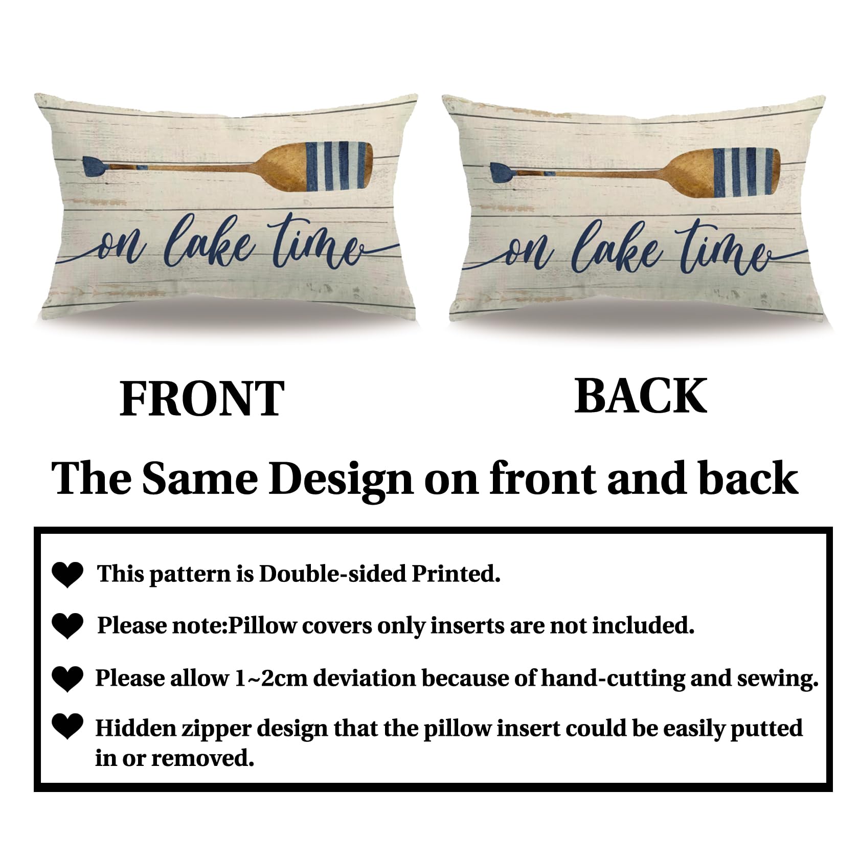 7COLORROOM Set of 2 Nautical Theme Pillow Covers Double-Sided Printed Wood Grain Funny Quote Relax On Lake Time Rectangular/Waist Cushion Cover Summer Ocean Home Decor Pillowcases 12”×20” (Multi) 4