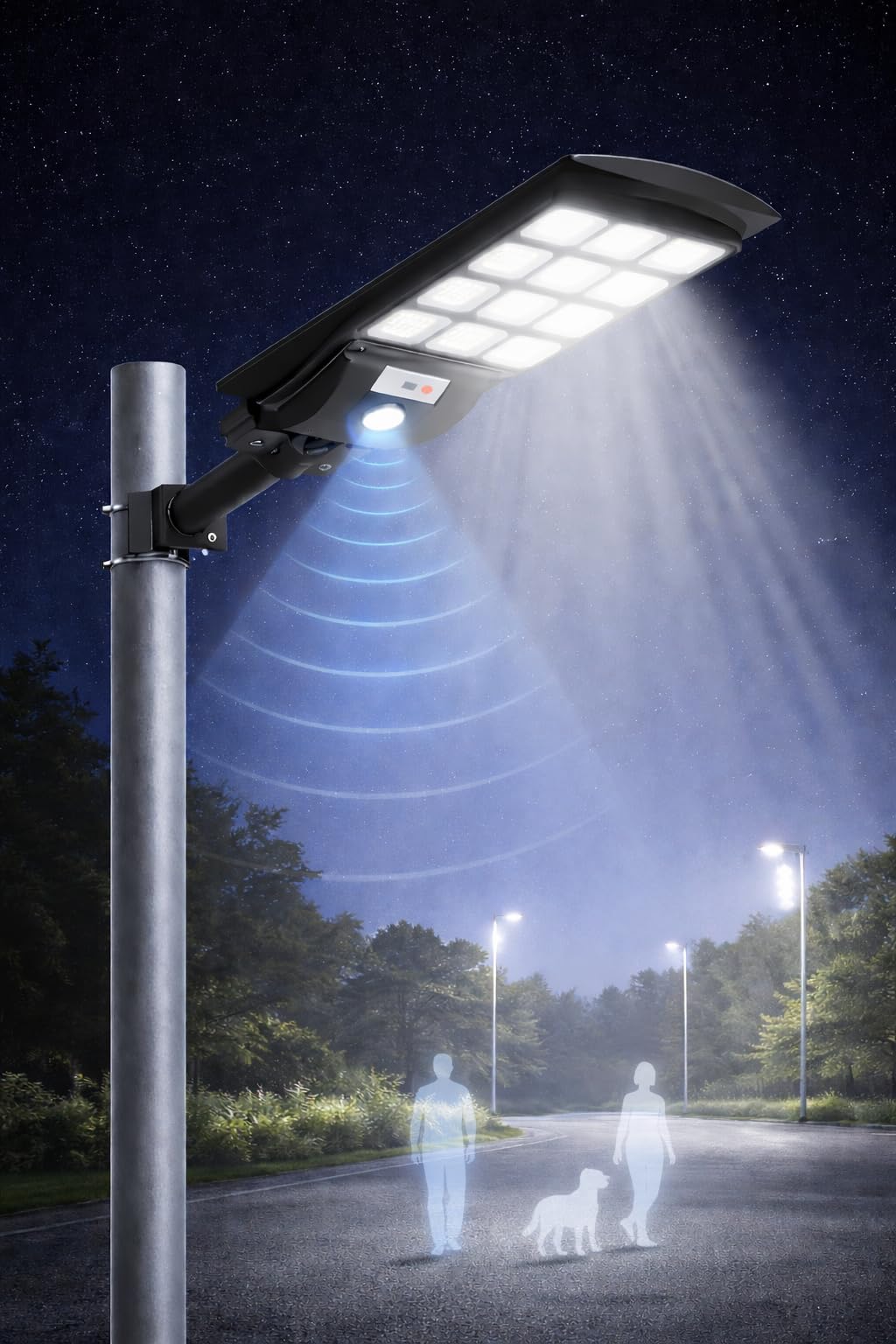 Generico Lampione Solare 800W con 360 LED, Sensore di Movimento Radar, IP67 Impermeabile, Telecomando, Timer Crepuscolare, Ricarica Solare Rapida per Giardino