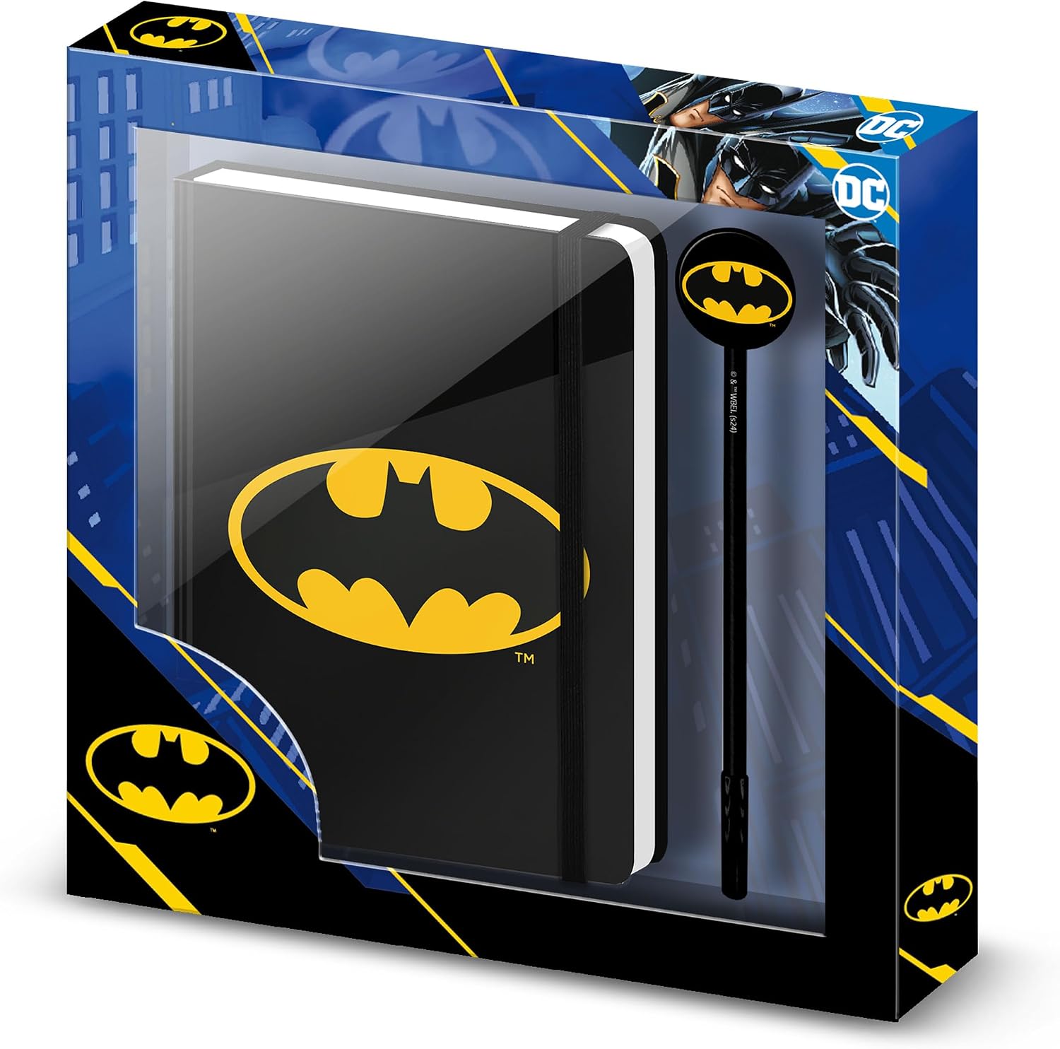 DC Comics Batman Batsignal Gift Box with Diary and Fashion Ballpoint Pen - Black