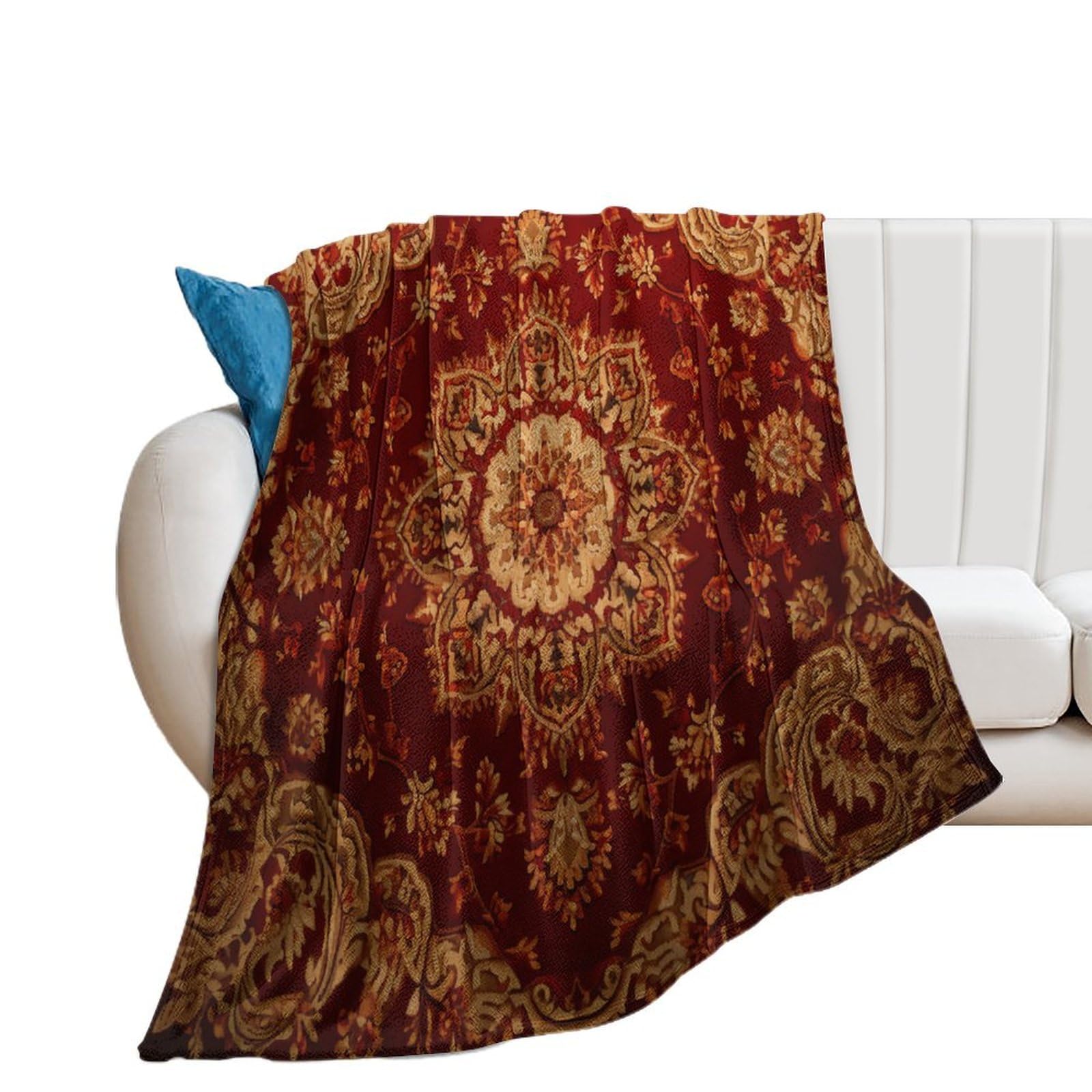 DreamAutumn Red Oriental Stock Pattern Throw Blanket - Warm Super Soft & Plush Flannel Throws for Bed Couch Sofa Office - Lightweight Cozy Fuzzy Blankets for Kids Women Men 40x50in
