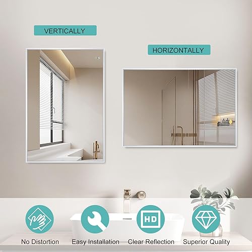 Miniatura 5 de Espejo grande de 32 x 60 pulgadas para montar en la pared, moderno espejo de aluminio plateado para el hogar, sala de estar, dormitorio, espejo