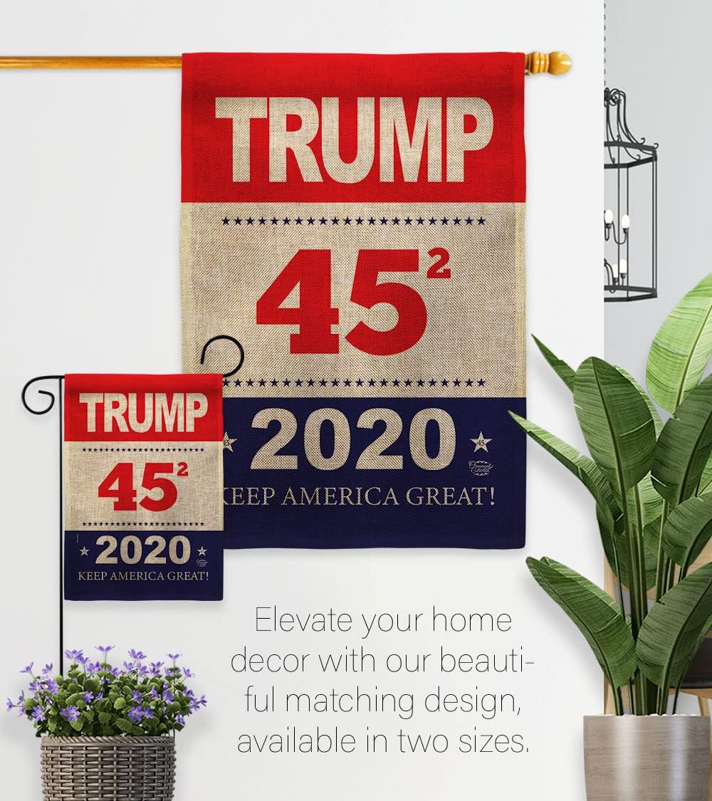Trump Keep America Burlap Garden Patriotic Vote President Donald Election Support United State American House Banner Yard Gift Double-Sided, Thick, Small Flag Set w Wall Hanger