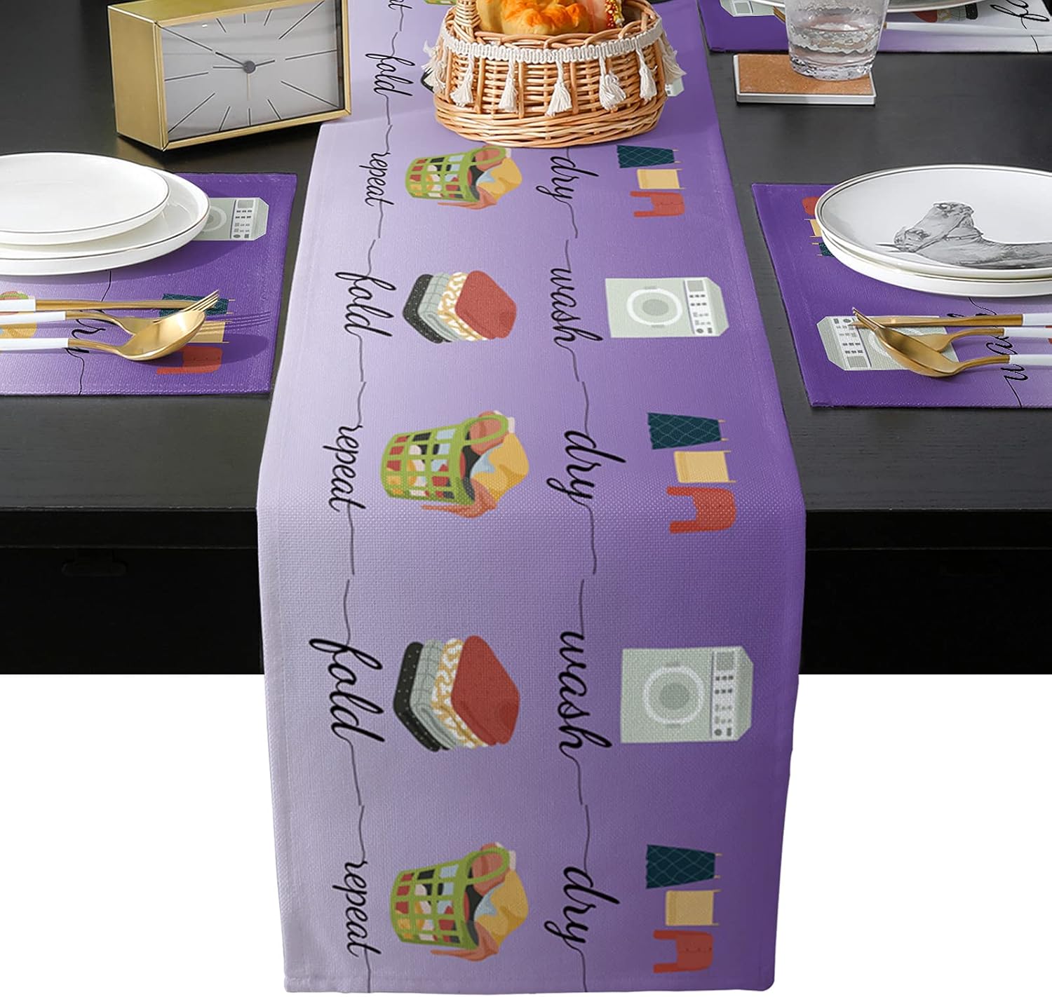 Kitchen Decor Table Runner Wash Dry Fold Repeat Laundry