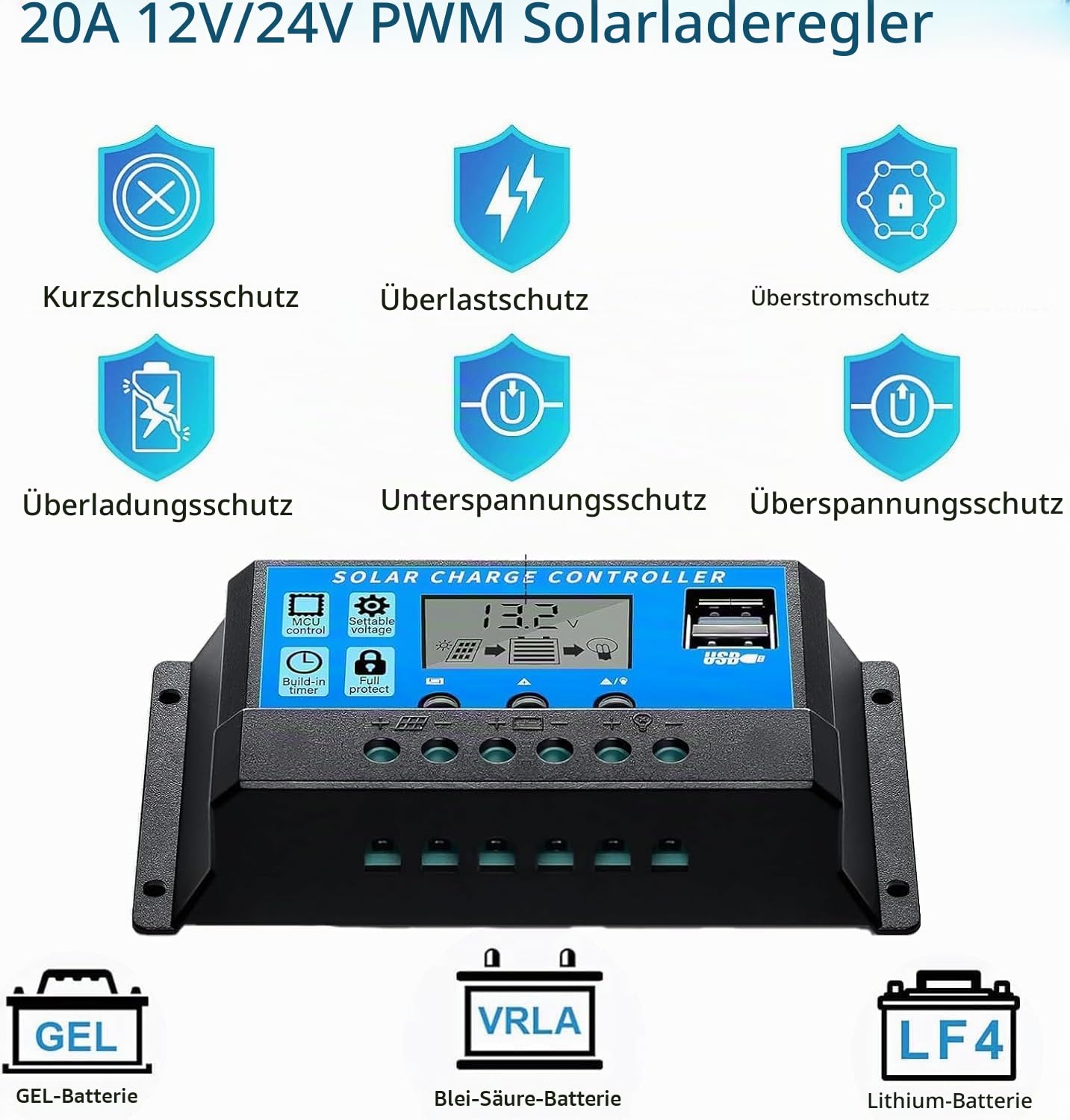 Solarpanel-Kit 200W Monokristallines 2X100Watt Glas Solarmodul+20A 12V/24V Solarladeregler+Solarkabel Off-Grid-System für 12V Batterien Solaranlage Wohnmobil Häuser Balkon