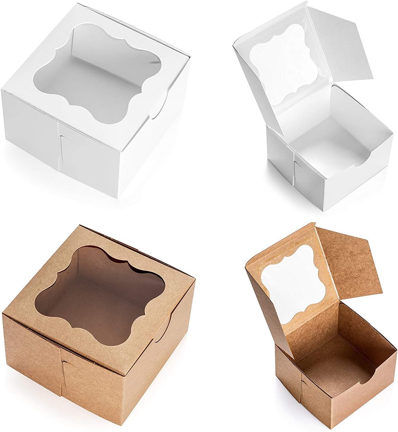 White Bakery Box with Window 4x4x2.5 inch - 25 Pack - Eco-Friendly Paper Board Cardboard Gift Packaging Boxes for Pastries, Cookies, Small Cakes, Pie, Cupcakes, and More - by California Containers