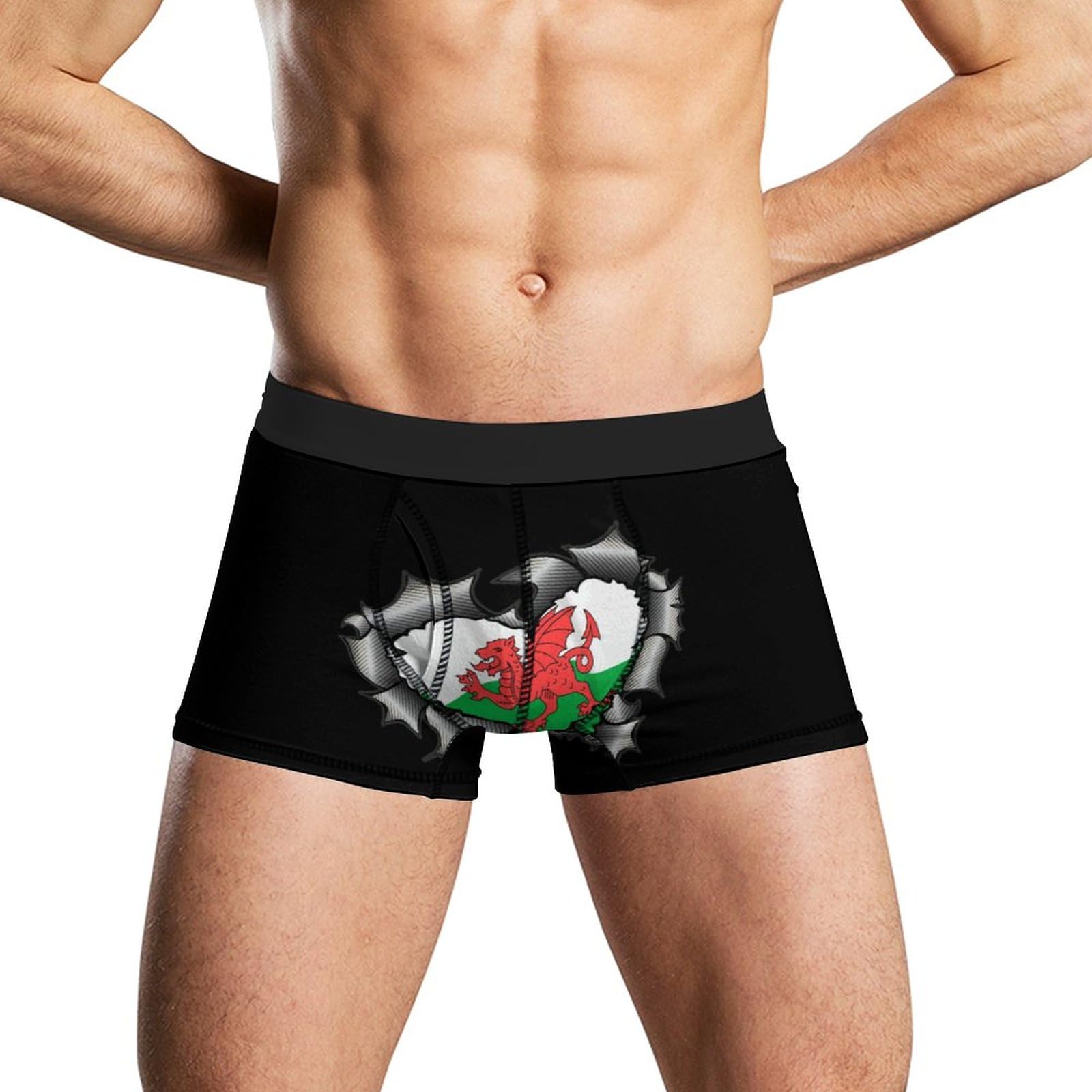 Fwjzdsp Unisex As Pic Metal Heart With Wales Welsh Flag Men's Breathable Boxer Briefs Moisture Wicking Underwear Stretchy Trunks Underpants Regular