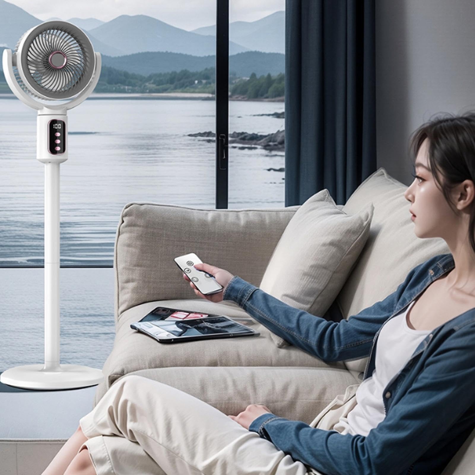 Ventilatore a Piede 4000 mAh 5 Velocità Altezza Regolabile Rinfrescante | Ventilatore Domestico A Piede Per Proprietari Inquilini Ufficio Casa Dormitori Camera Studio Garage A