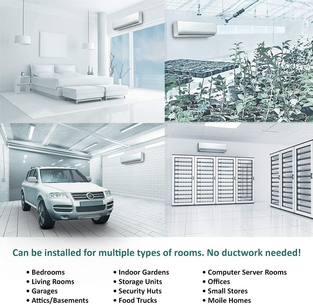 Innovair Mini Split System installed in various room types including bedrooms, garages, and indoor gardens.