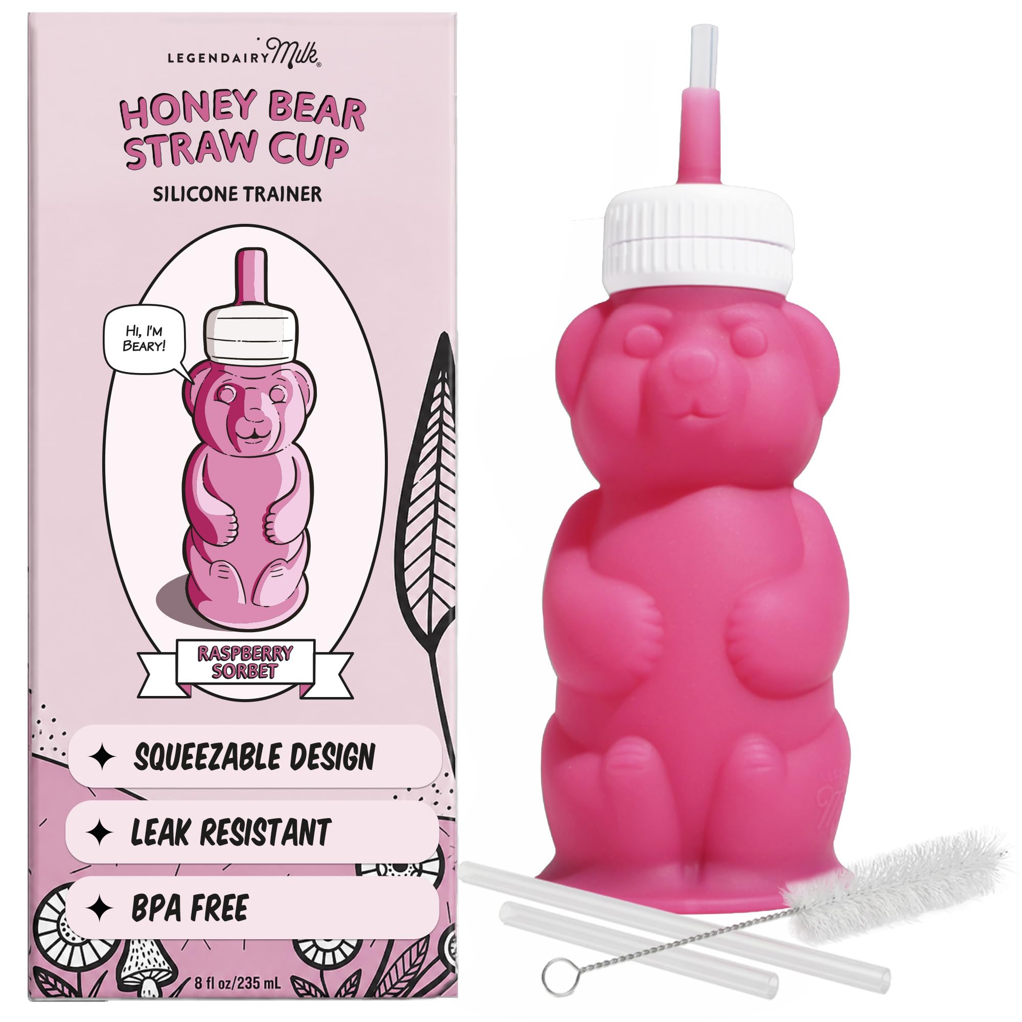 Legendairy Milk Honey Bear Silicone Drinking Straw Cup for Baby 8oz Dishwasher Safe Food Grade Silicone Honey Bear Sippy Cup for Kids 4 Months + Pink-image-11