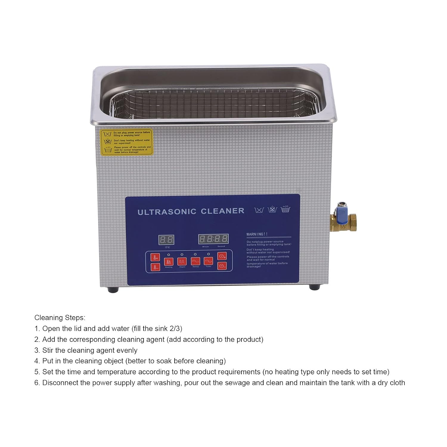 Warning labels on ultrasonic cleaner