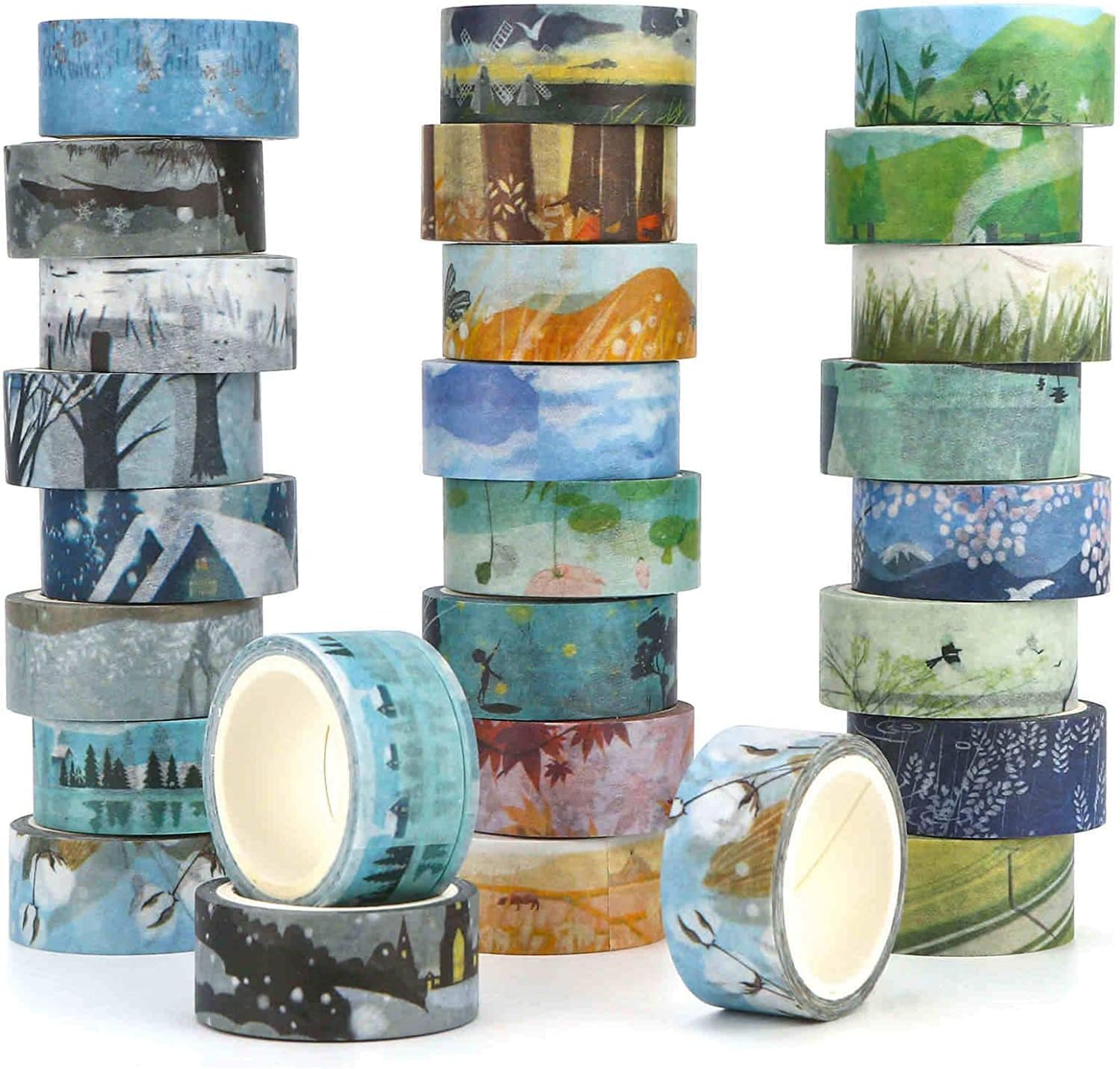 Biuunsf 24 Rolls Washi Tape set, Decorative Masking Tape Collection,Four Seasons Patterns for DIY Crafts, Gift Wrapping, Scrapbooking, Party Supplies