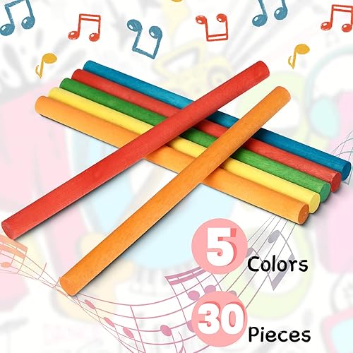 Miniatura 5 de Juego de 30 palos lummi de música rítmica, 5 colores, instrumentos musicales de madera para niños pequeños, regalo para niñas, niños, aula, jugar,