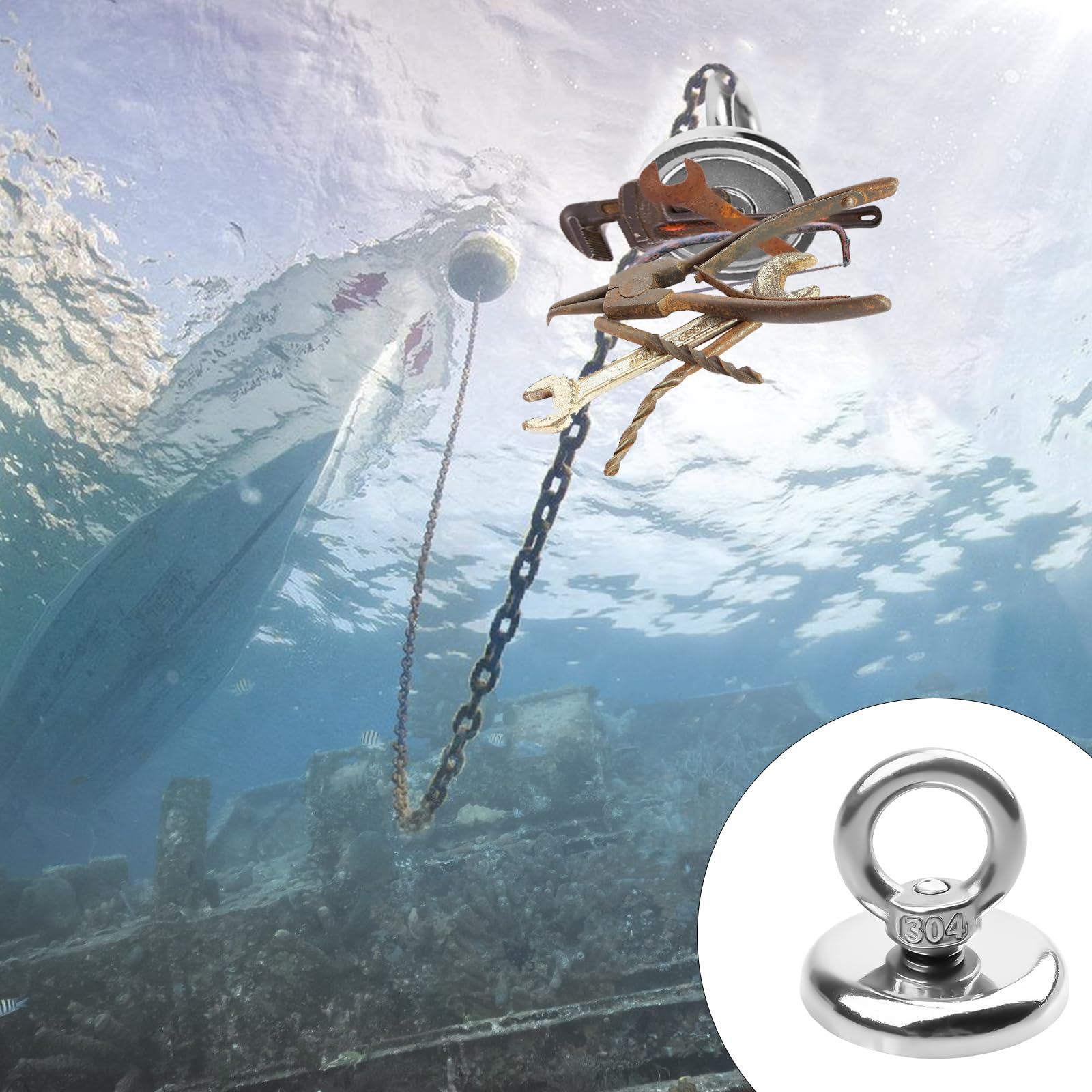 Magneti al Neodimio Extra Forti 45 kg 32 mm con Anelli di Sollevamento per Pesca