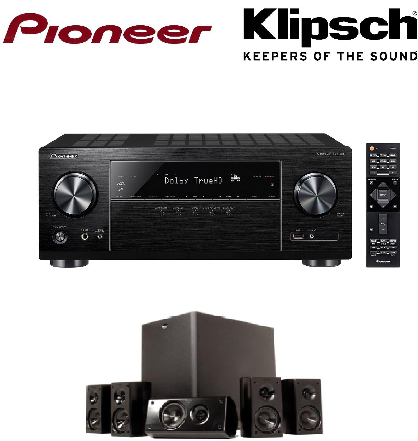 PIONEER AV receiver VSX-831 (B) + Klipsch HD 300 Compact 5.1 High Definition Theater System (Set of Six, Black) Bundle