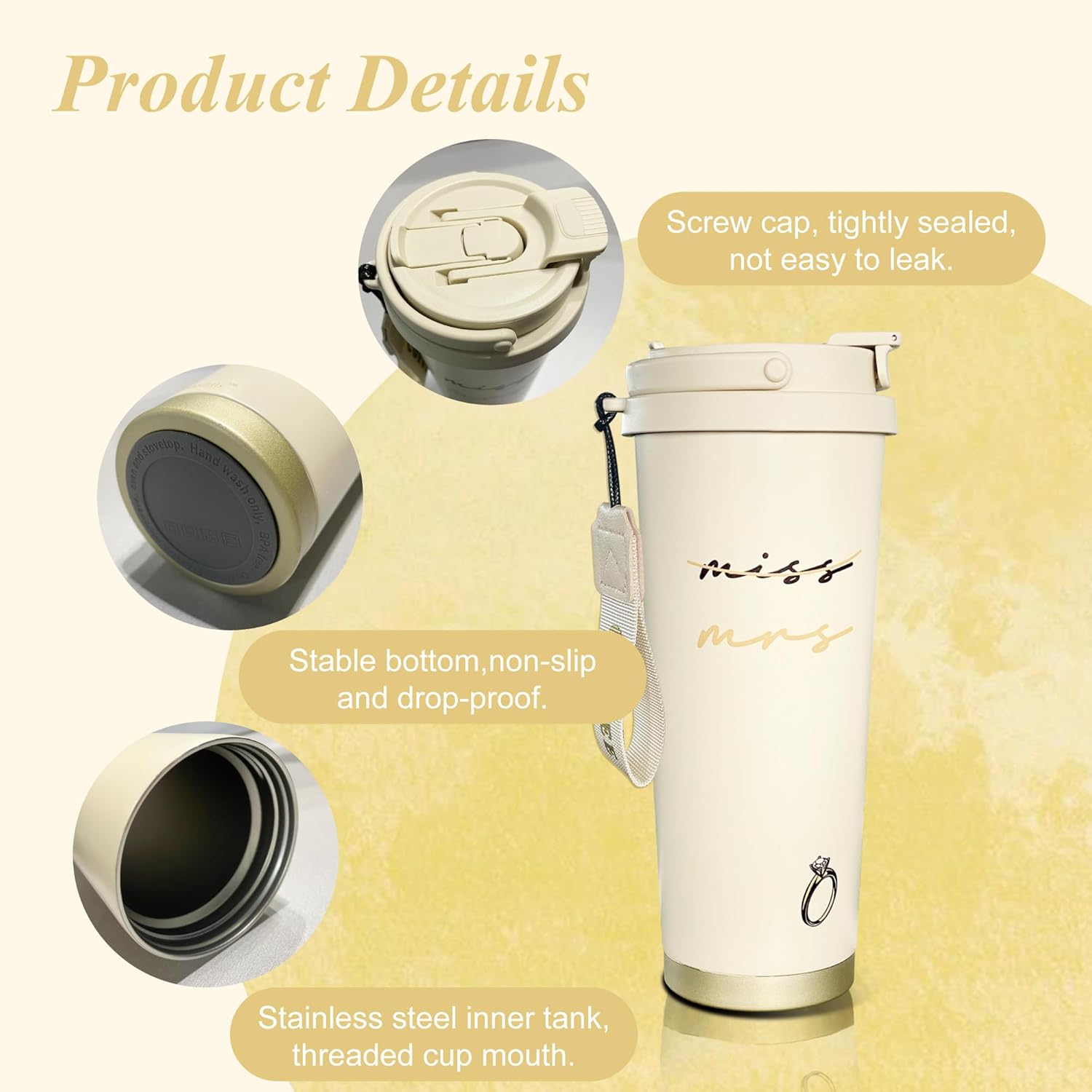 Mr&MrsGifts Miss to Mrs Tumbler, Bride to be tumbler for engagement gifts，Mrs coffee mug for bride gifts, Mr Mrs champagne tumblers with Lid and Straw - Image 2