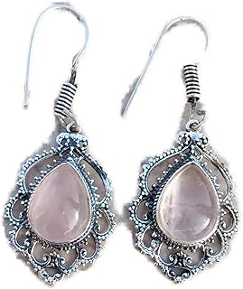 Rose Quartz Earrings, 925 Sterling Silver Plated, Dangle Earrings, Pale Pink Stone Earrings, Self-Love Earrings, Handmade Earrings, Tear-drop Stone Earrings, Statement Earrings, Attractive Earrings, Rose Quartz Jewelry, Christmas Gifts