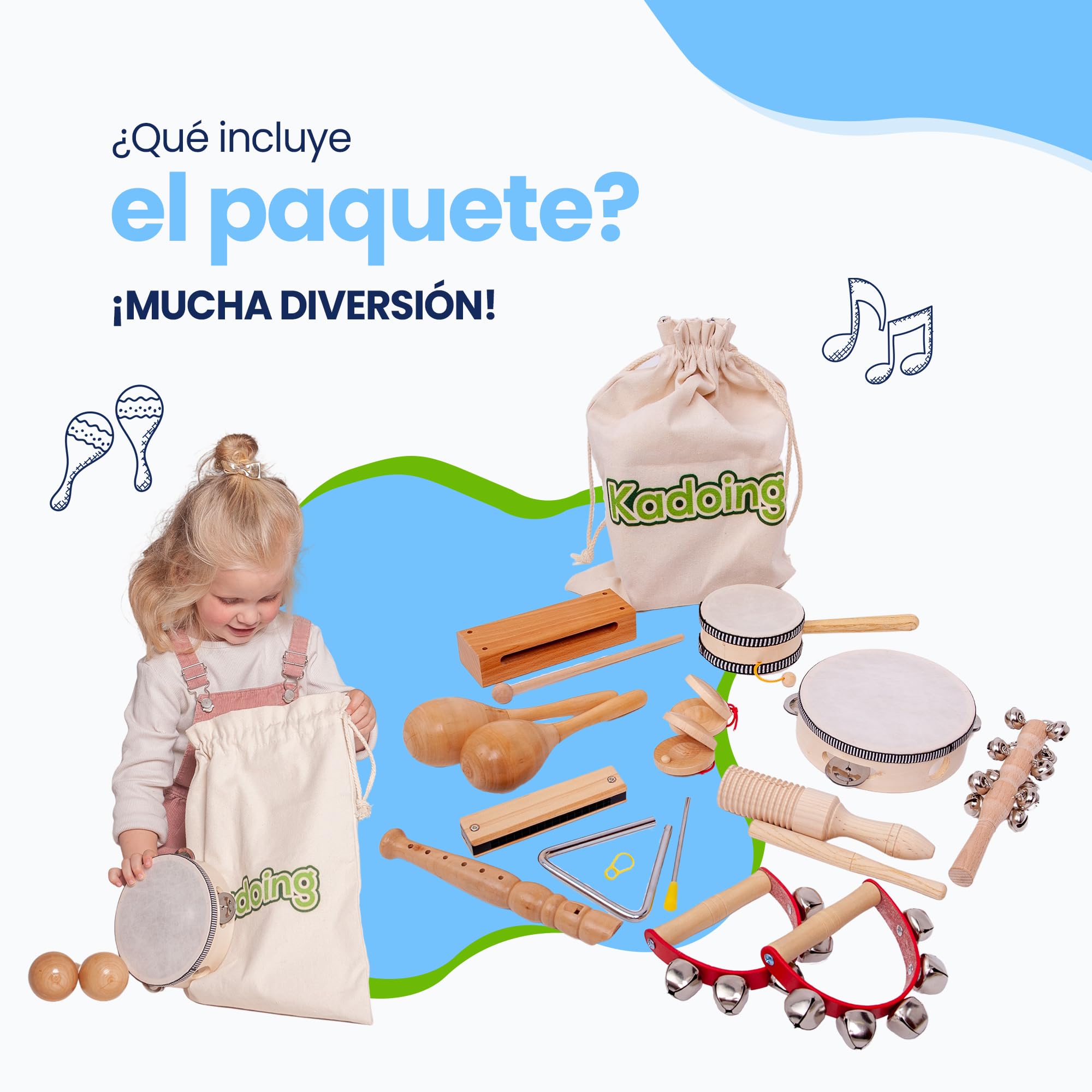 Set de Instrumentos Musicales para niños de Madera (18 Piezas) - Juguetes educativos Montessori - Música para niños - Regalo sostenible - Cumpleaños Infantil - Juegos Musicales