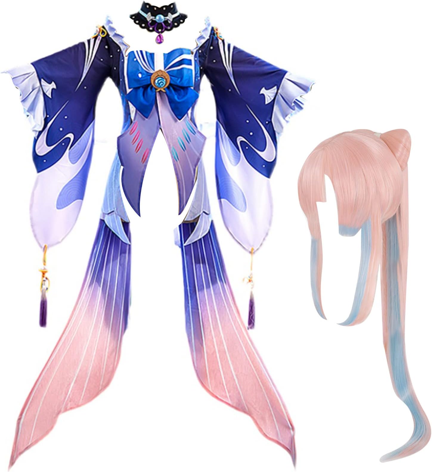 Gcufoyae Sangonomiya Kokomi Cosplay Costume Kokomi Cosplay Wig Cloak Kokomi Cosplay Outfit with Hat Full Set for Halloween