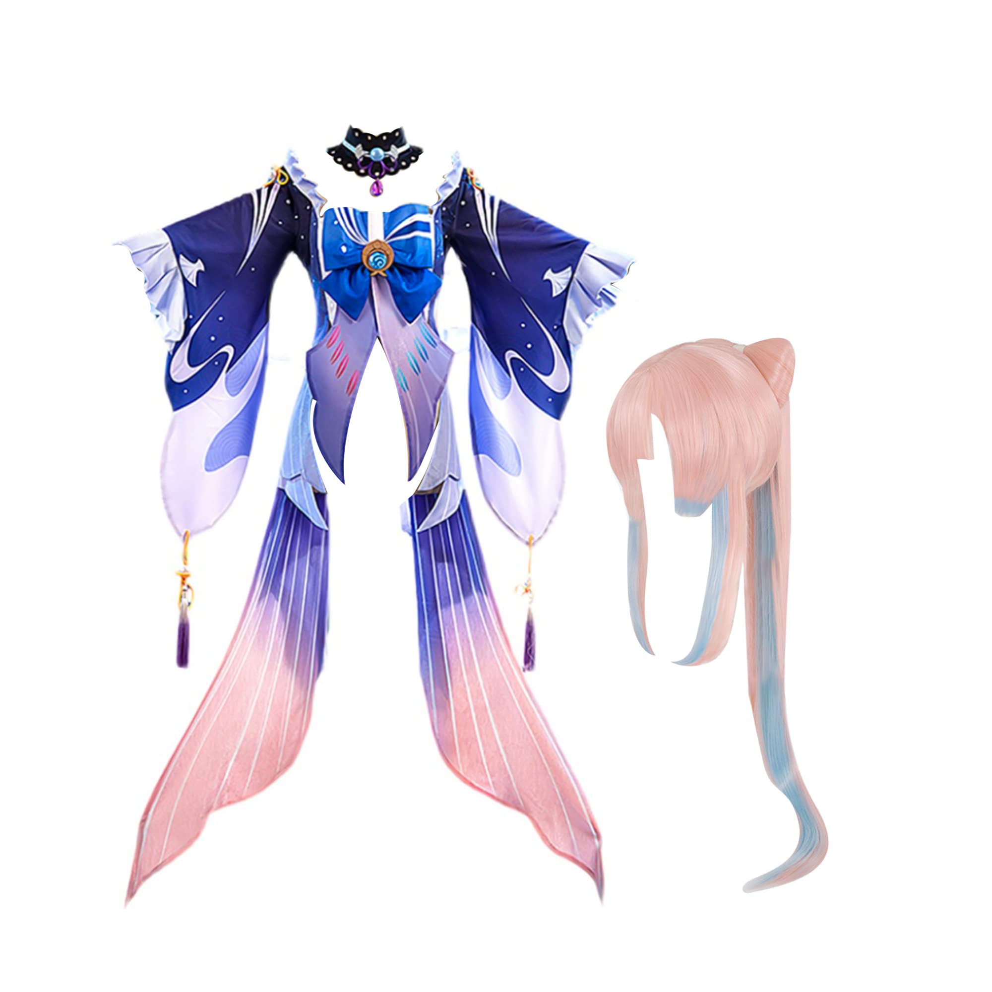 Gcufoyae Sangonomiya Kokomi Cosplay Costume Kokomi Cosplay Wig Cloak Kokomi Cosplay Outfit with Hat Full Set for Halloween