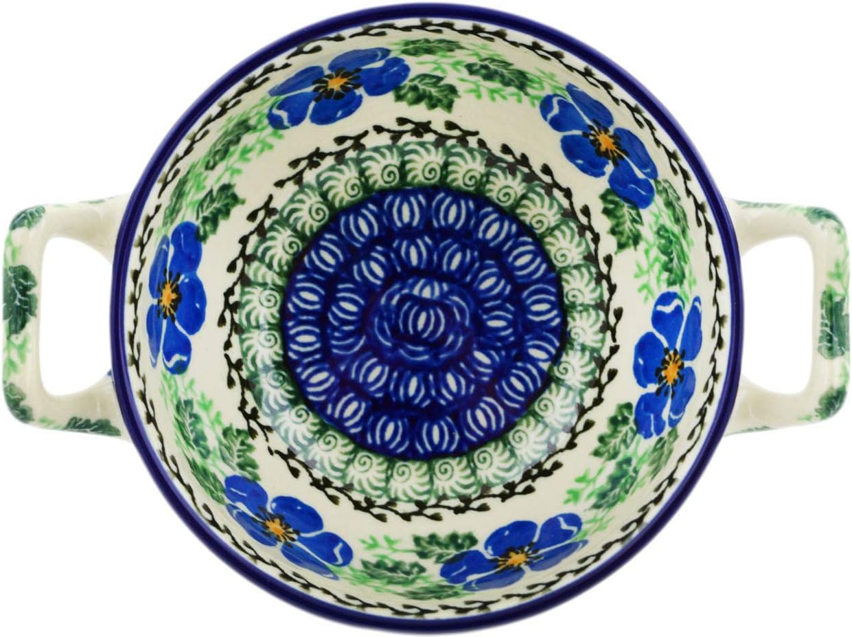 Polish Pottery 9 oz Bouillon Cup made by Ceramika Artystyczna (Scarlet Pimpernel Flower Theme) + Certificate of Authenticity
