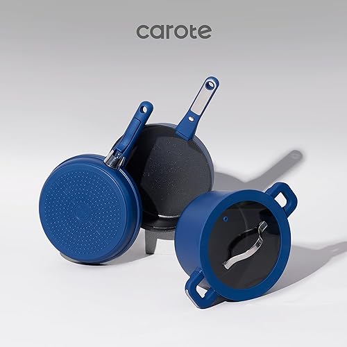 Miniatura 7 de CAROTE Juego de 4 piezas de sartén antiadherente con tapa, sartén grande de 12 pulgadas antiadherente y de fondo profundo, sartén de saltear