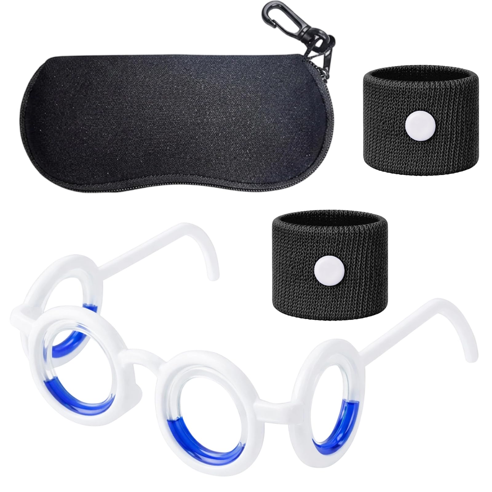 Brille Gegen Reiseübelkeit, 4-Teiliges Set Mit Trageetui Und Akupressurarmbändern, Ideal Für Autofahrten, Flugreisen Und Schifffahrten, Leichtes Design Für Langen