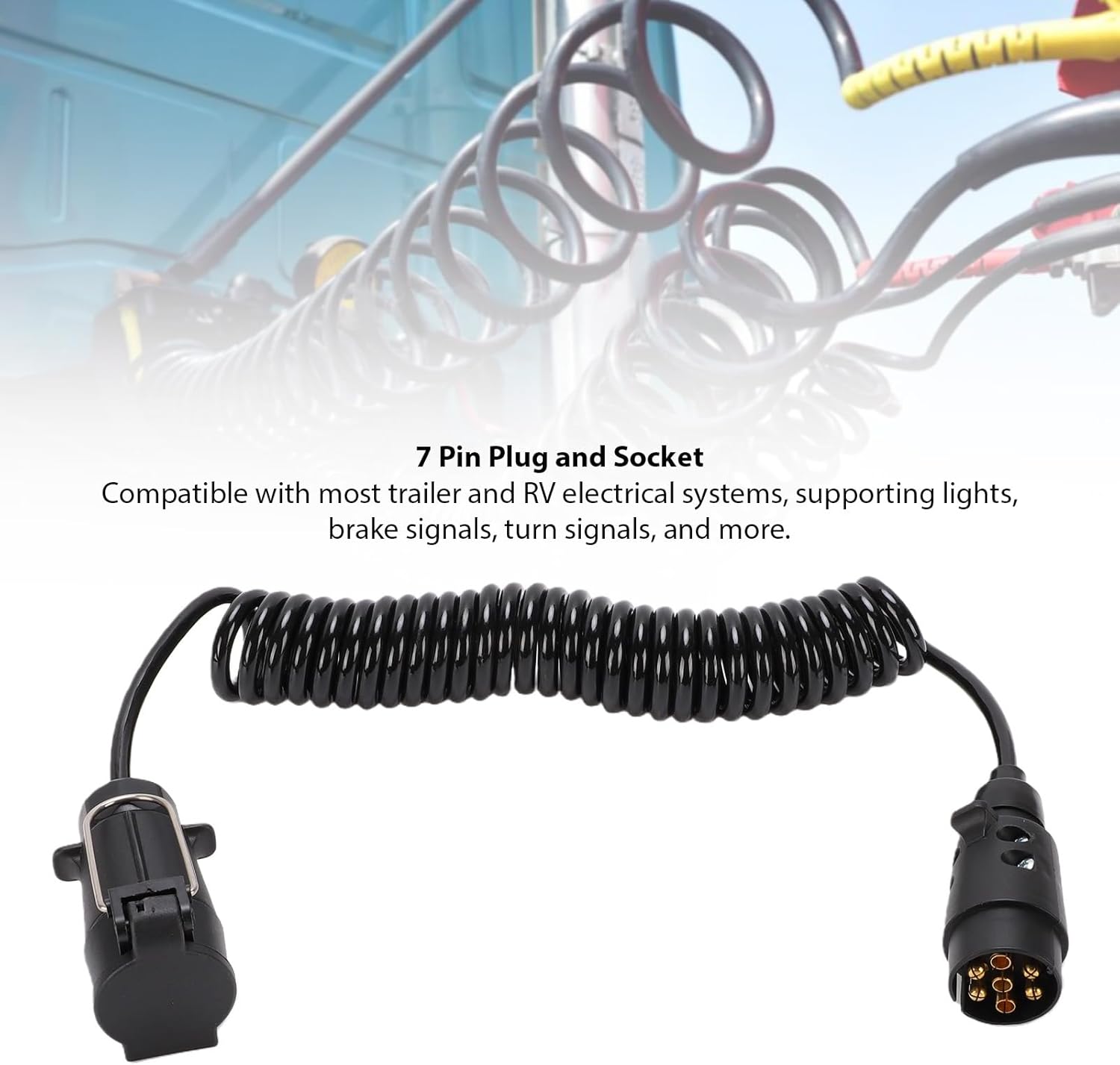 POCREATION 7 Pin Trailers Truck Bed Electrical Wire Plug and Socket Trailer Extension Cord for RVs Campers 9.84FT